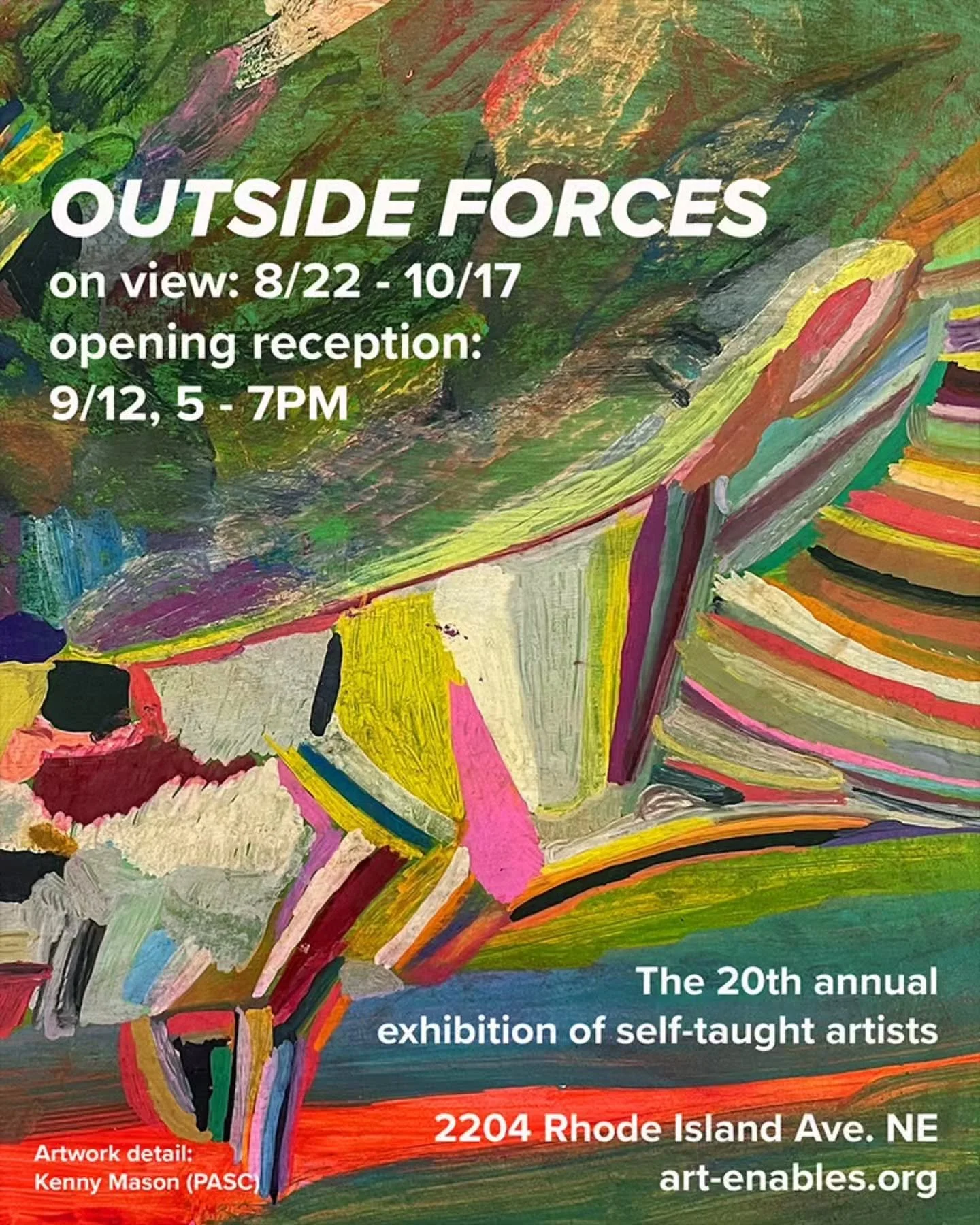 Congratulations to Deanna Weisenhaus, Annie Rose Macer, Adam Richards, and Kristy Yawman!

Their work has been selected for Outside Forces, Art Enables&rsquo; 20th annual exhibition of self-taught artists. The national exhibition brings together arti