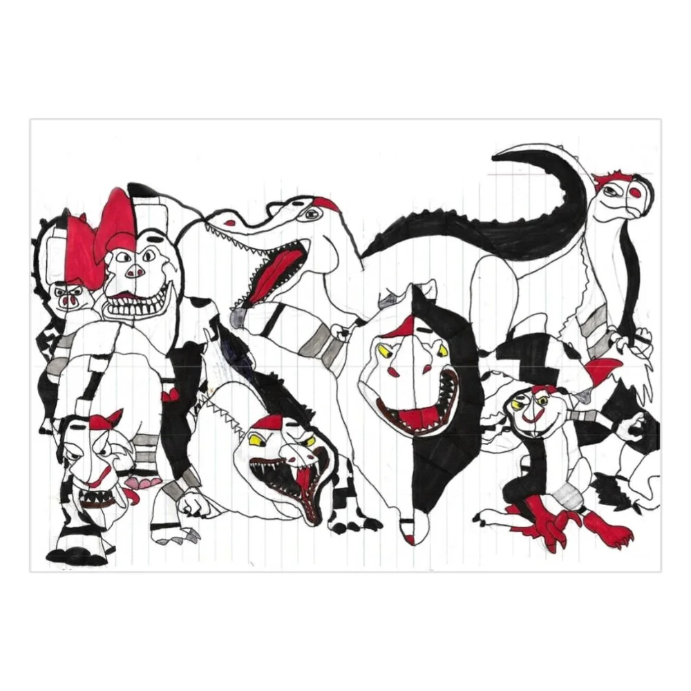 Artist Spotlight! Hunter Vorhaben

Hunter approaches his drawings with patience and precision, building rich layers of color with markers, one line at a time. His careful, methodical process brings to life a playful world of kissing birds, talking fi