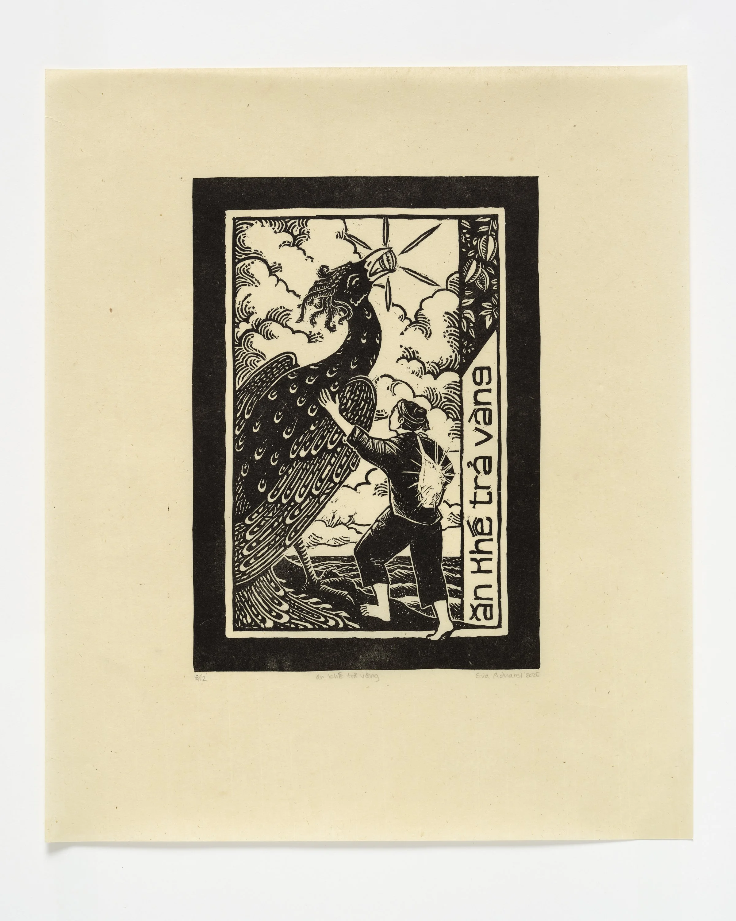 ăn khế trả vàng Linocut by Eva Adneral
