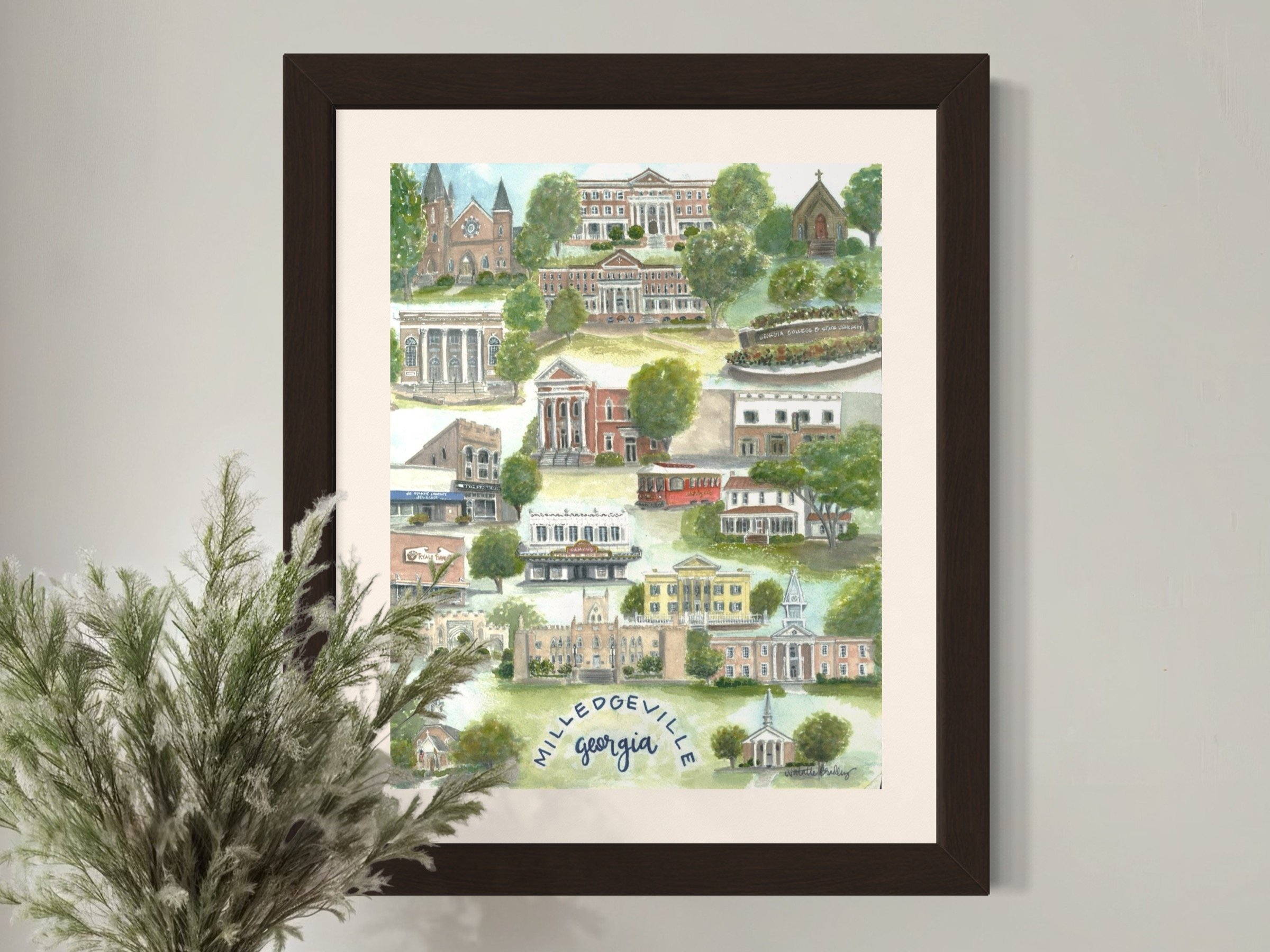 Downtown Milledgeville Georgia College Community Watercolor by Natalie Bradley
