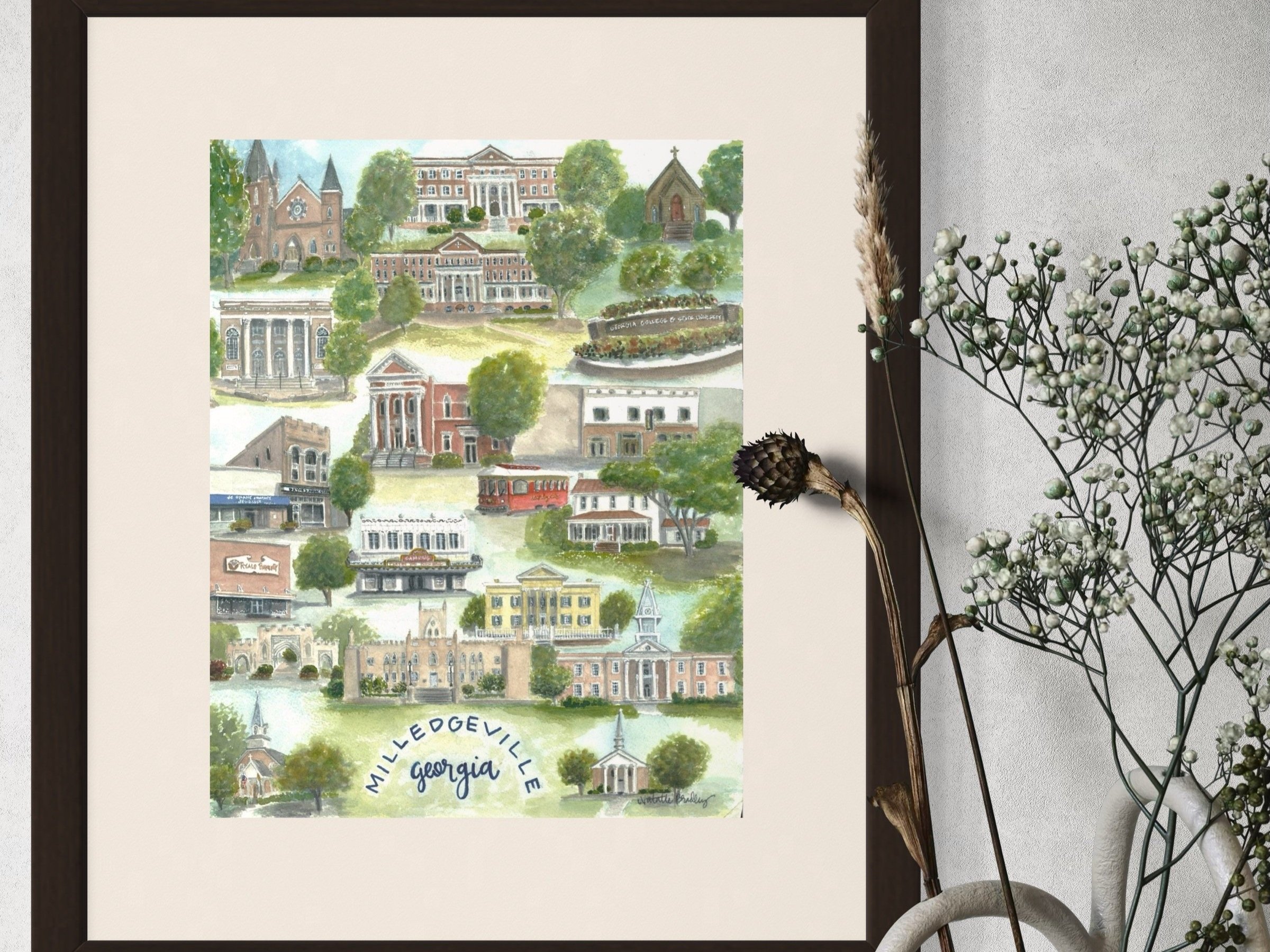 Downtown Milledgeville Georgia College Community Watercolor by Natalie Bradley