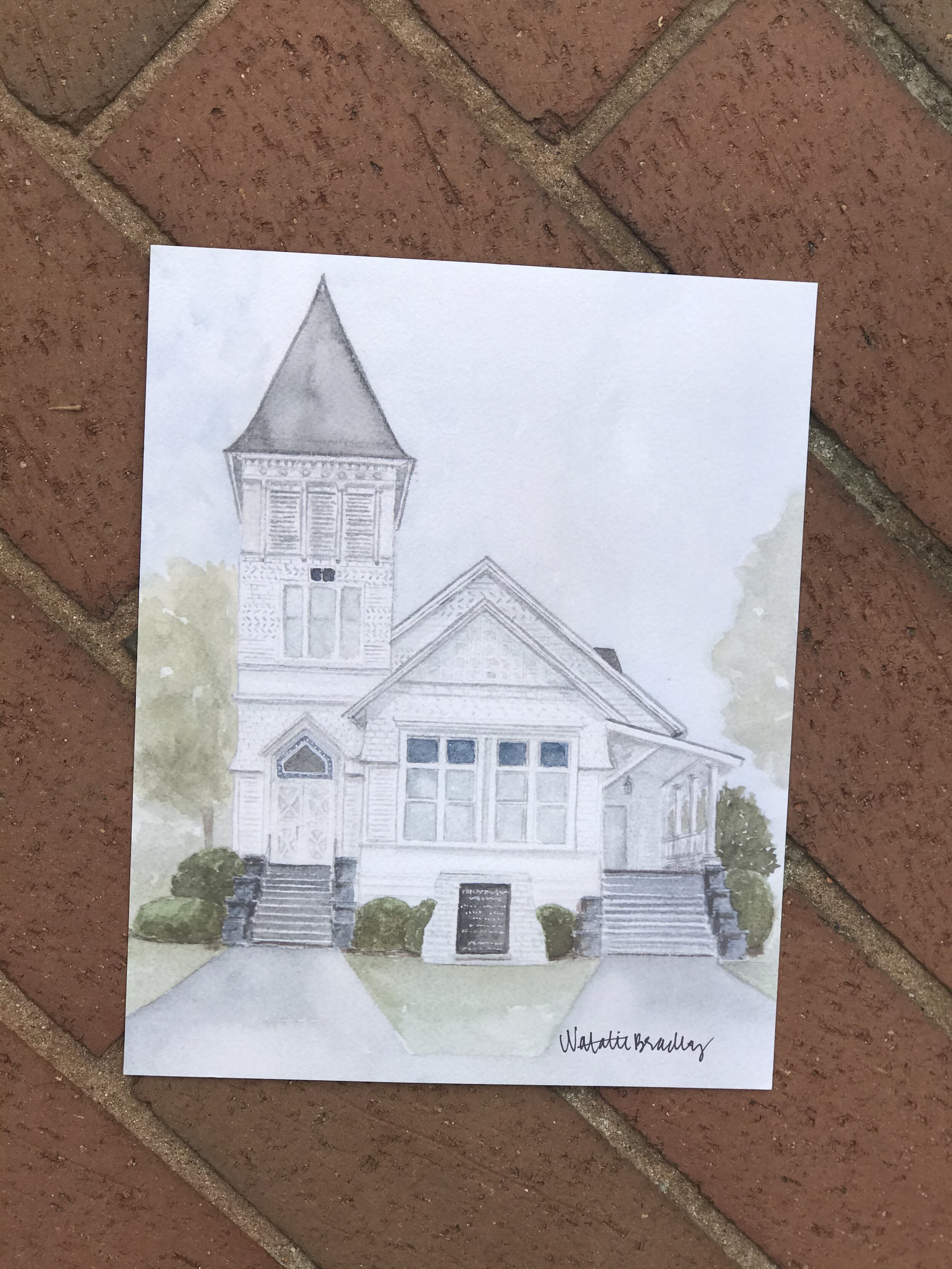 Eatonton Presbyterian Church Watercolor by Natalie Bradley