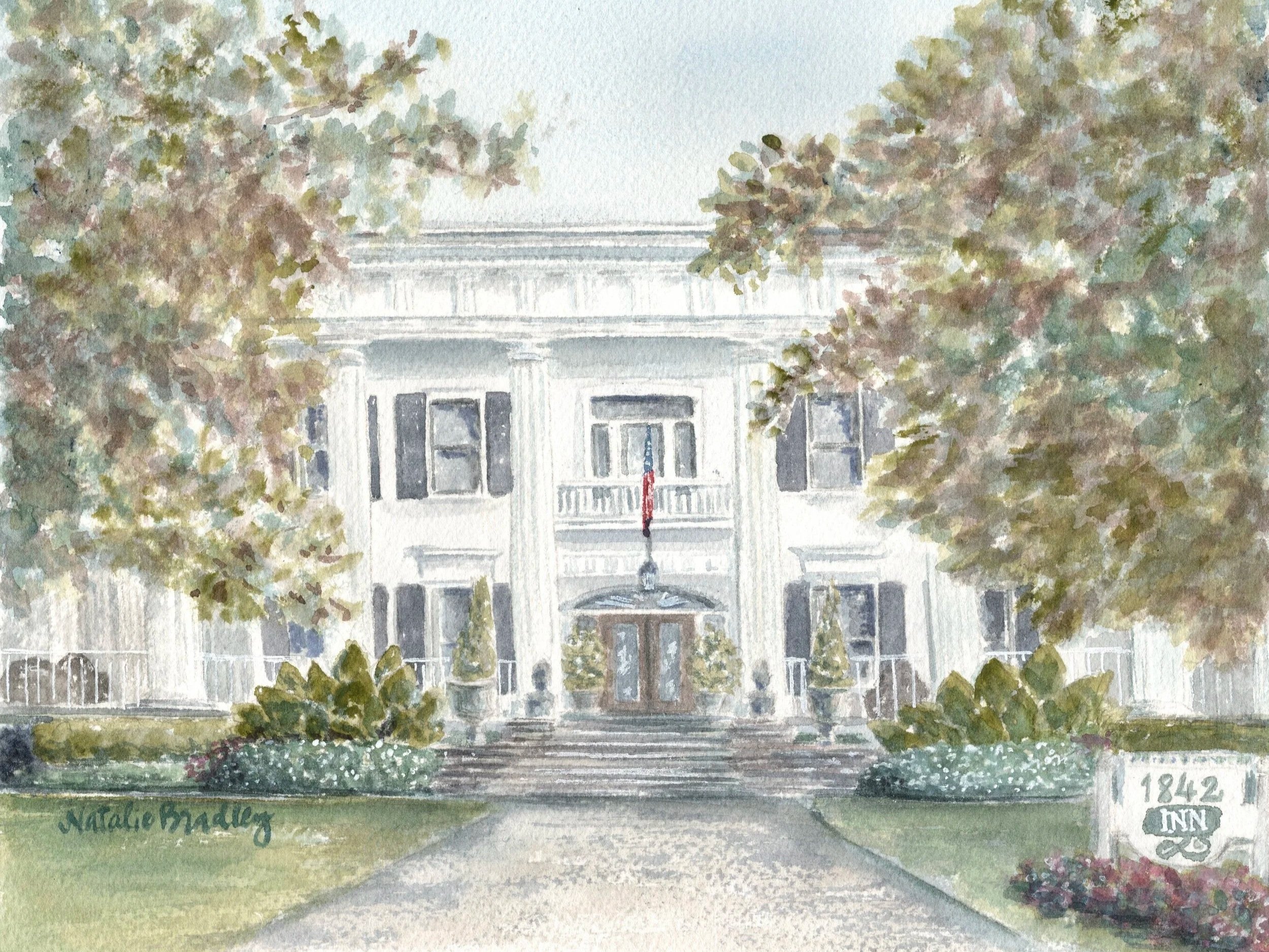 The 1842 Inn watercolor Macon, GA by Natalie Bradley