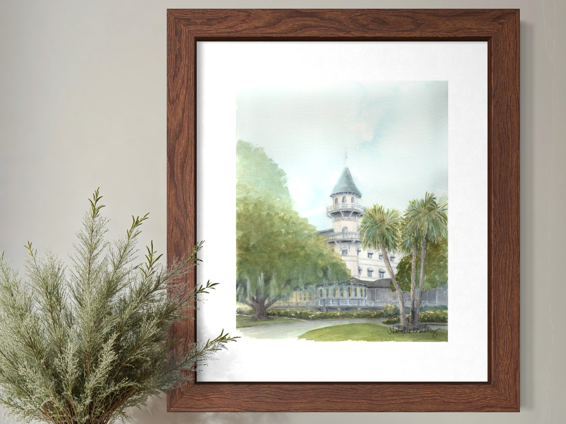 Watercolor painting of Jekyll Island Club Resort on Jekyll Island, Georgia Natalie Bradley.png