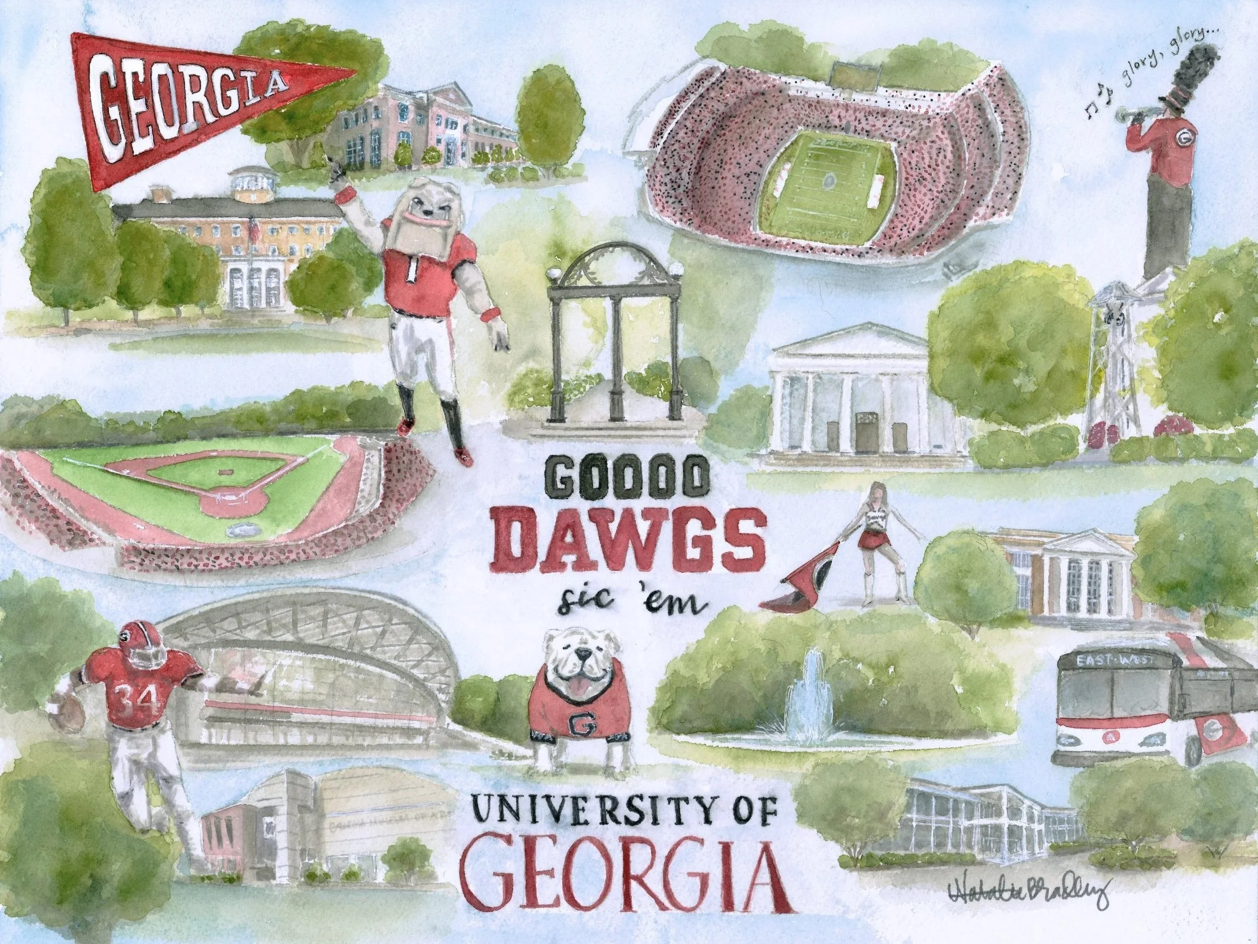 University of Georgia Campus Watercolor by Natalie Bradley