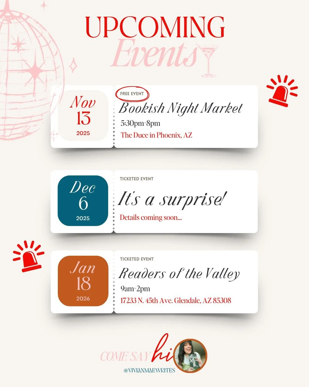 ✨Upcoming events has been updated✨

I can't wait to meet you soon!

❤️Bookish Night Market 11/13/25 - Preorder form open. When you preorder your books for this event, you'll receive a mini spicy chili pepper!

🎄SURPRISE EVENT-details coming soon

✨R