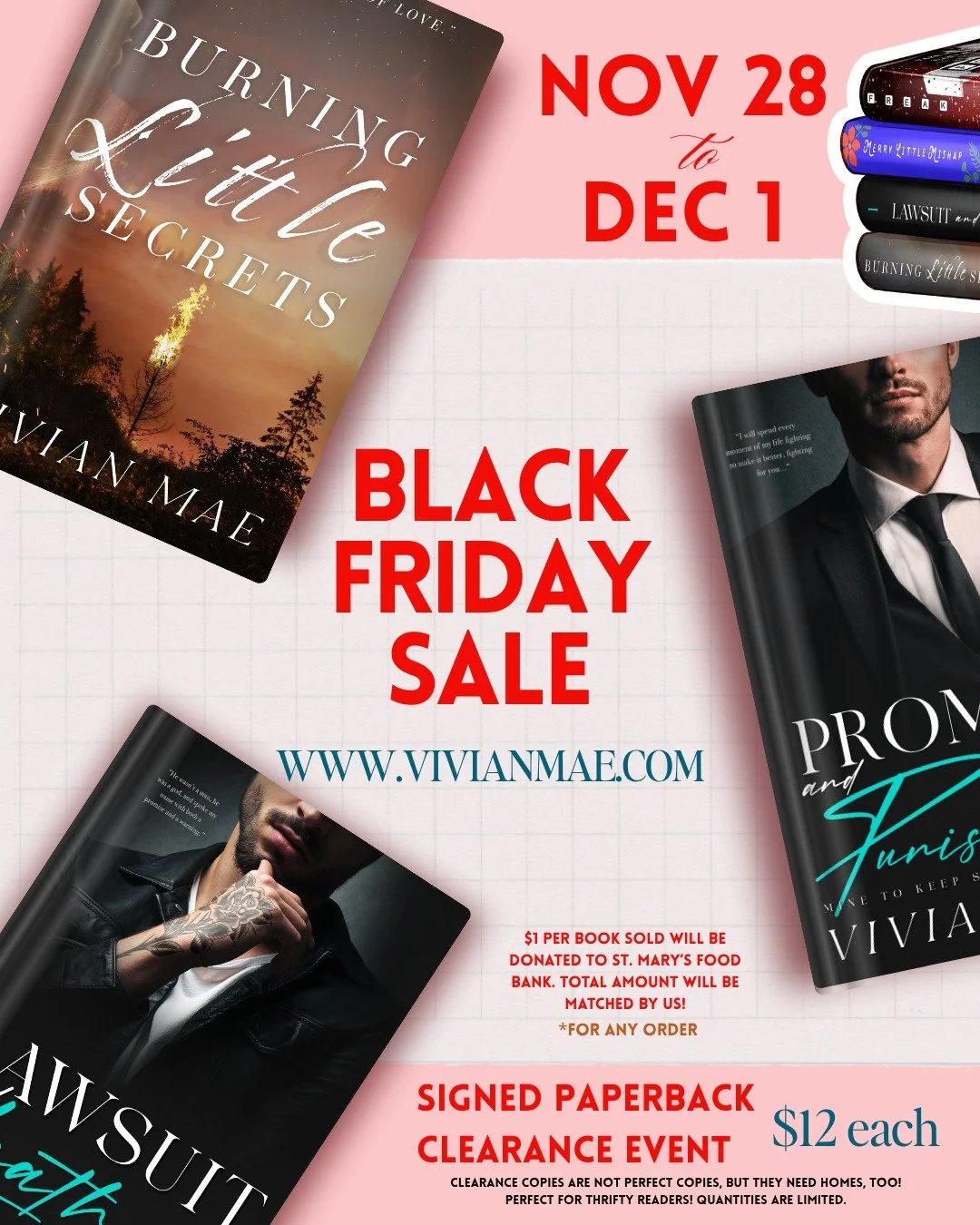 ❤️Black Friday Deal that comes around only ONCE a YEAR! My signed paperback clearance copies of my romance novels are ON SALE🎁 Clearance stock is SUPER limited, and I only have copies of:

✨Burning Little Secrets (anniversary edition)
✨Lawsuit and L