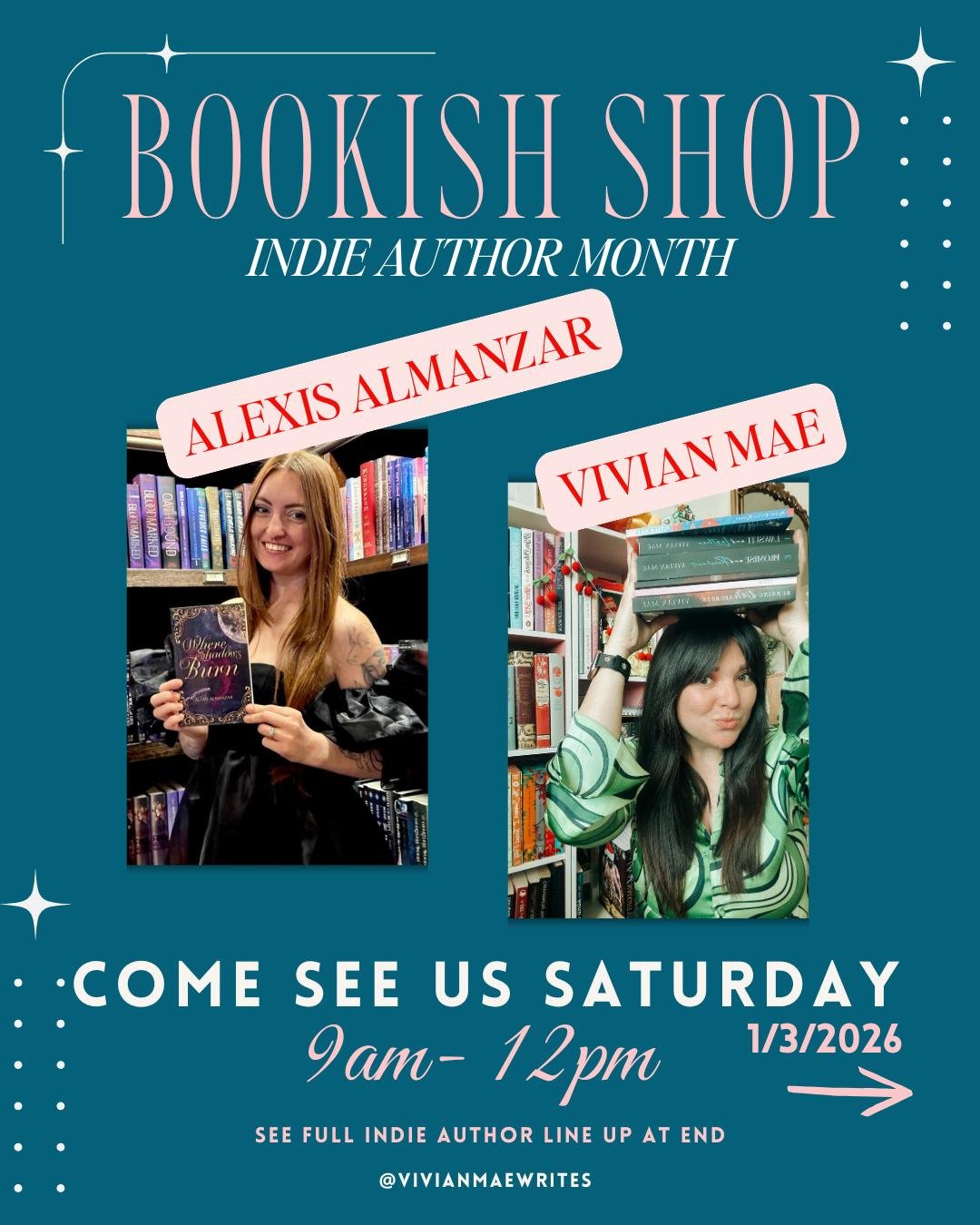 ✨It's signing event week! Woo hoo! Up next is indie author weekend happening @thebookishshop EVERY Saturday in January from 9am-12pm✨

There are going to be so many indie authors throughout the month, you're going to have a great time! Did I mention 