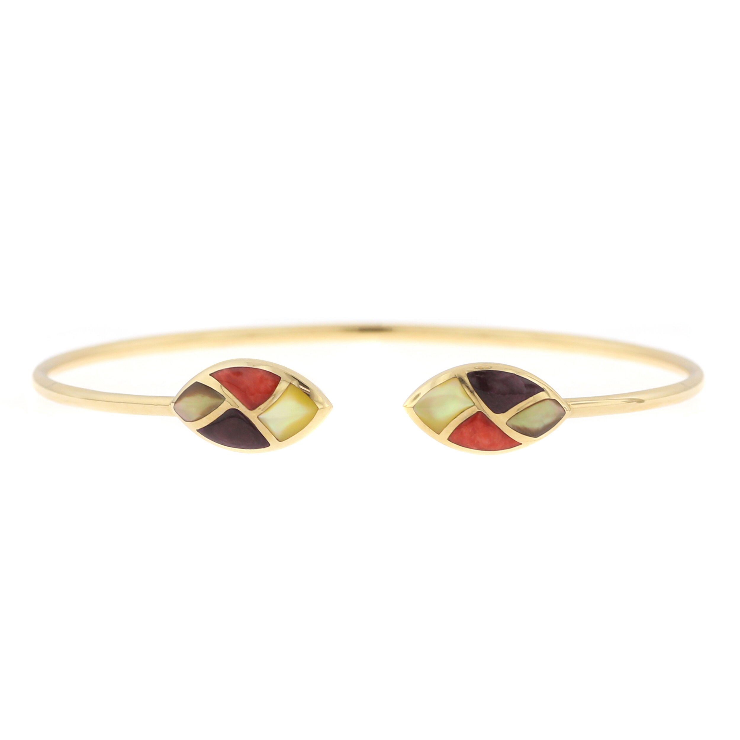 Kabana 14K Gold Bracelet with Inlay Multicolor Spiny Oyster and Mother of  Pearl