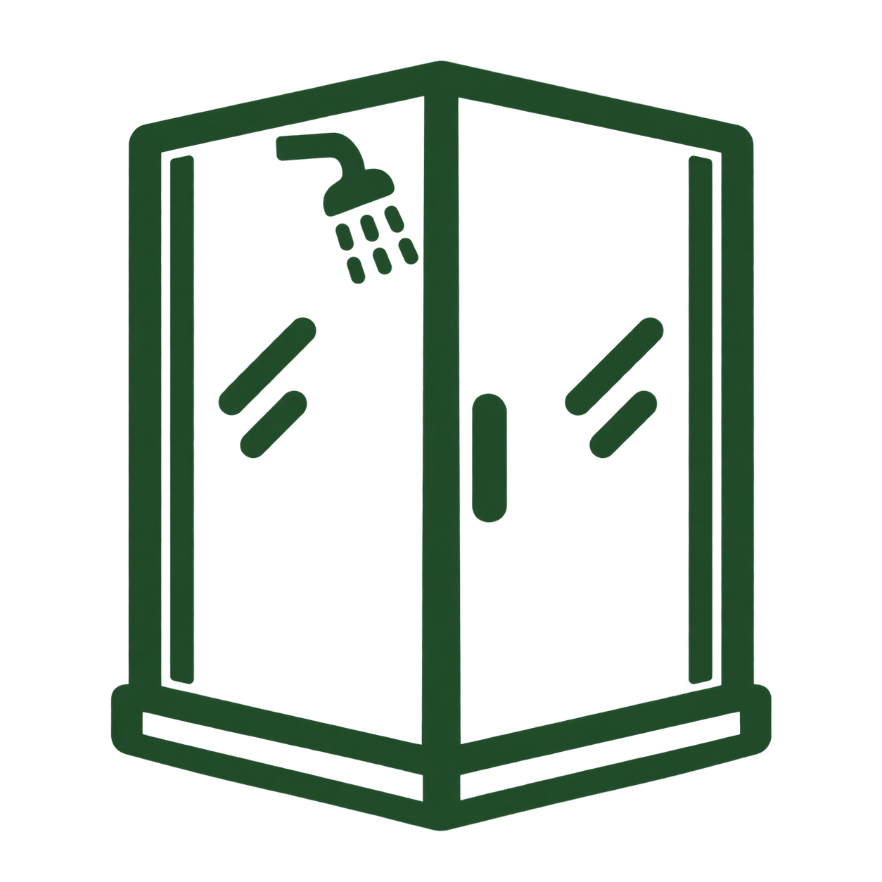 Glass shower enclosure icon representing frameless, framed and custom shower door services.