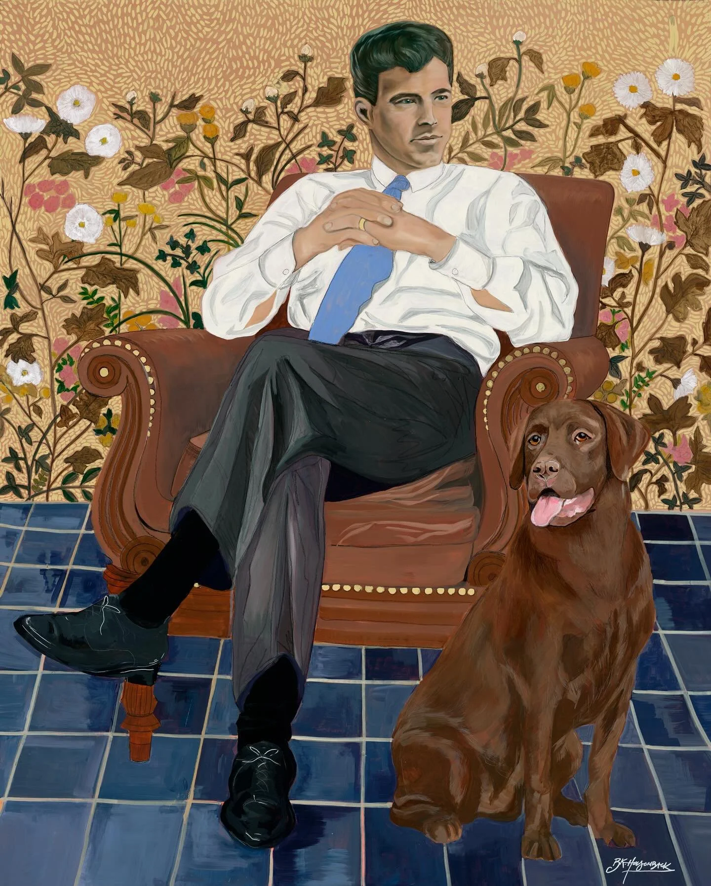 &lsquo;The study&rsquo;, My favorite of recent work 👔🤎 
Mixed media on paper | Framed in gold 

Original available through @birdhousegallery_ and on display until March 28th!