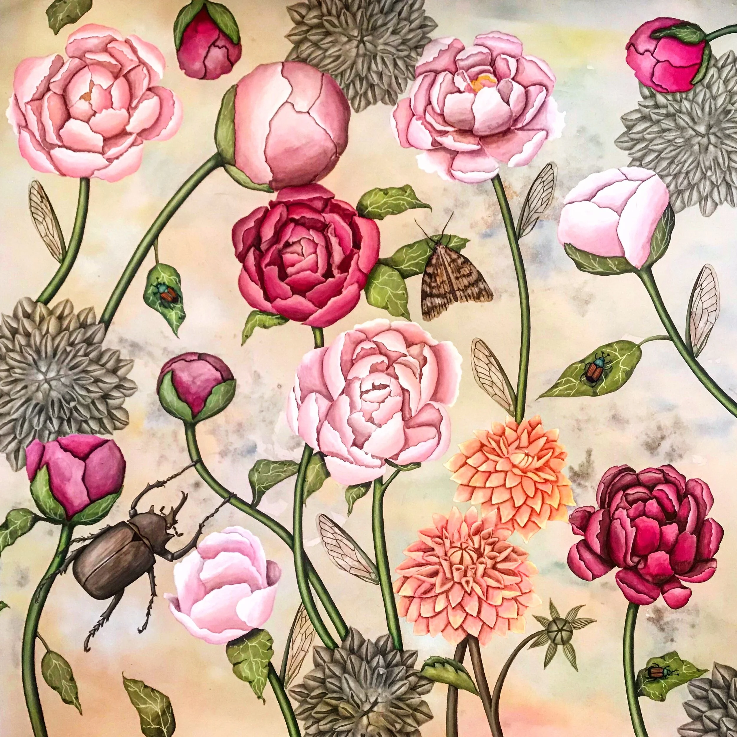 Gathering of Friends 21" x 22" Watercolor, Gouache, Graphite on Paper