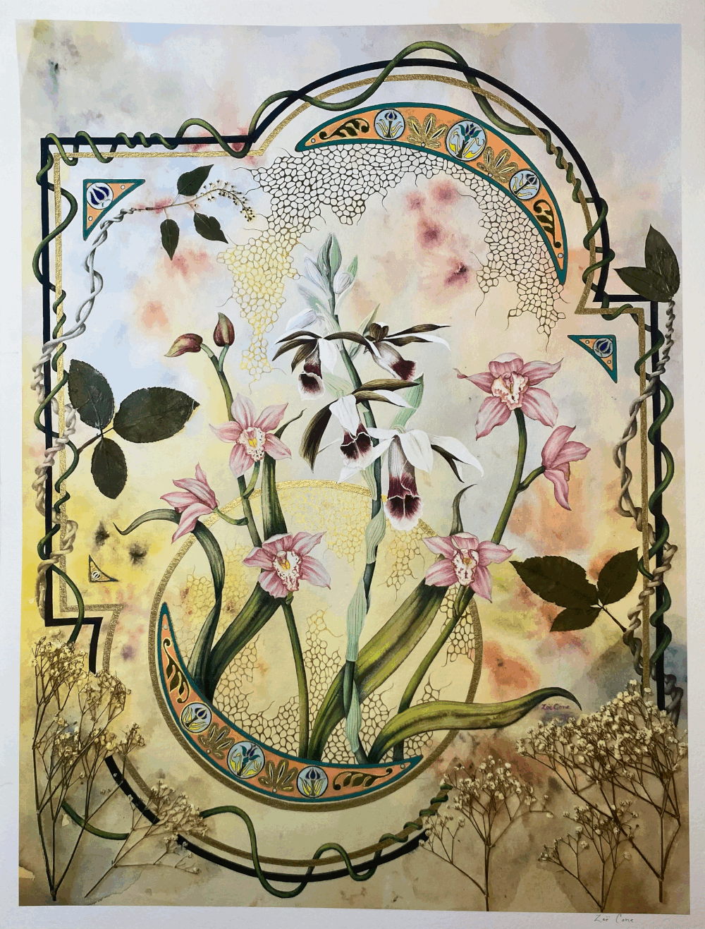 アート・デザイン・音楽 Neofurniture Claire Downey Rizzoli Nouveau Orchid Hand Embellished Print — Zoë Cone