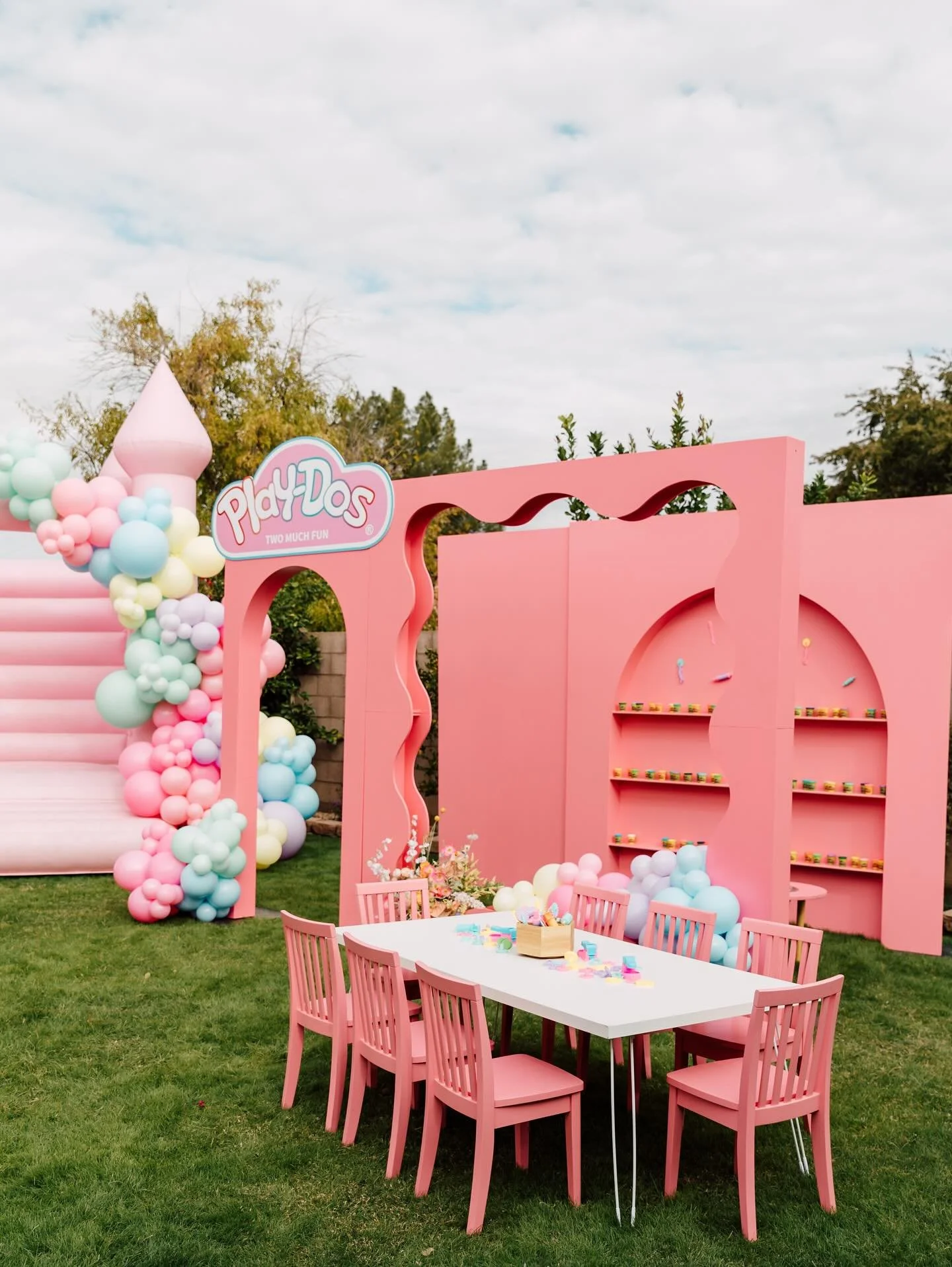 COLOR 4 FUN &amp; PLAY-DOS 💛🩷 What do you get when @matiana.dangfine combines a 4 year old and 2 year old birthday party? PURE MAGIC ✨ featuring our Prickly Pear Pink Bouncer, Sutton Chairs, Ford Chairs, &amp; Jordan Tables