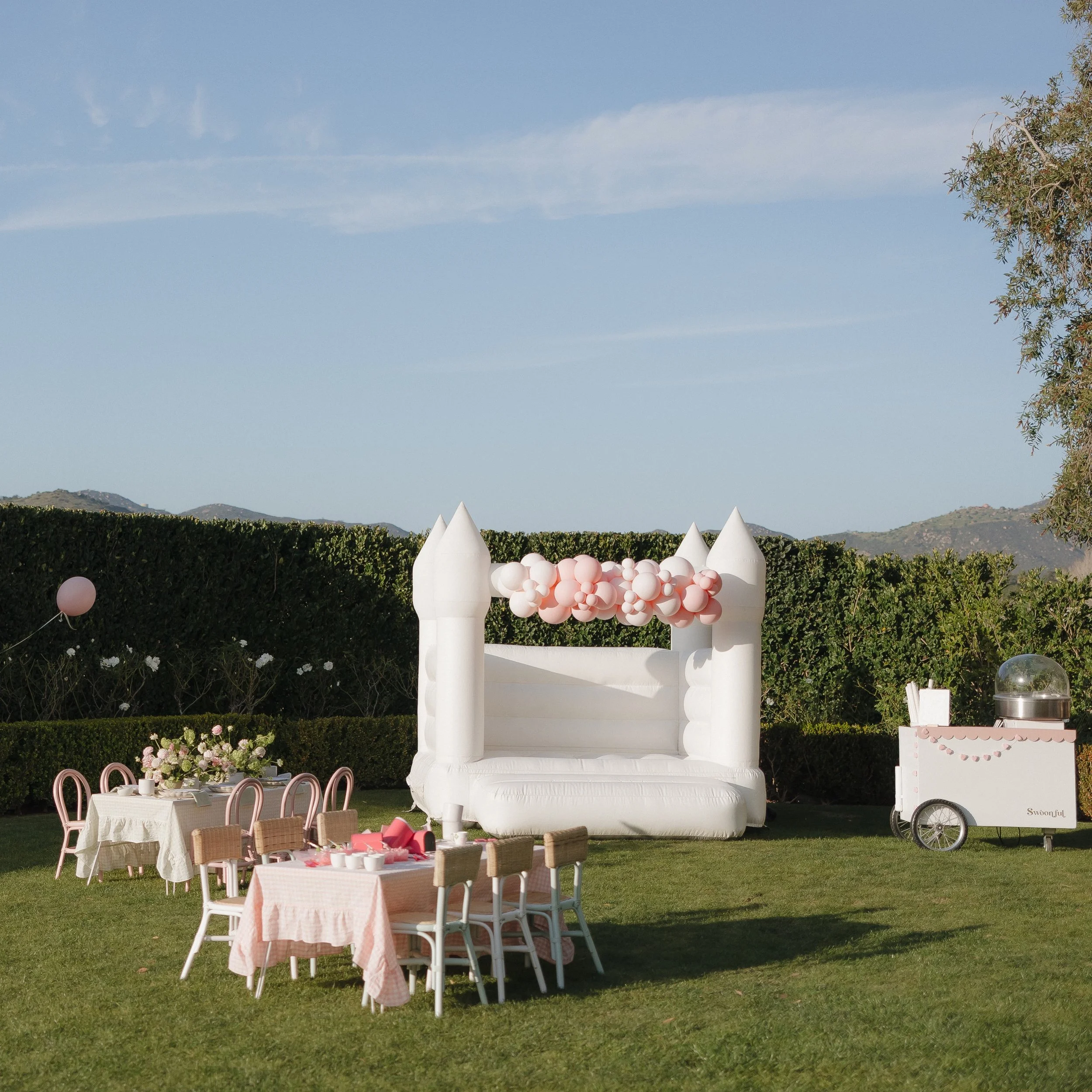 Love you so matcha 🍵💗 and yes&hellip; we&rsquo;re still not over this one.

The sweetest little setup with soft pastels, florals, and all the cozy garden party vibes made even cuter with a bounce moment for the littles and perfectly styled seating 