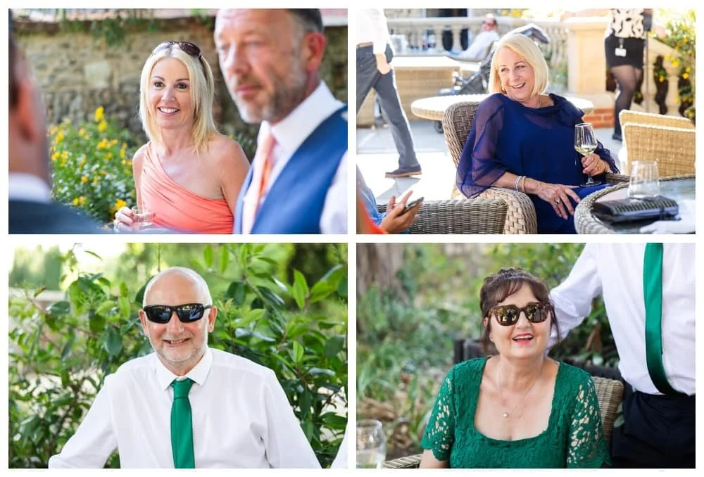 four candid pictures of wedding guests