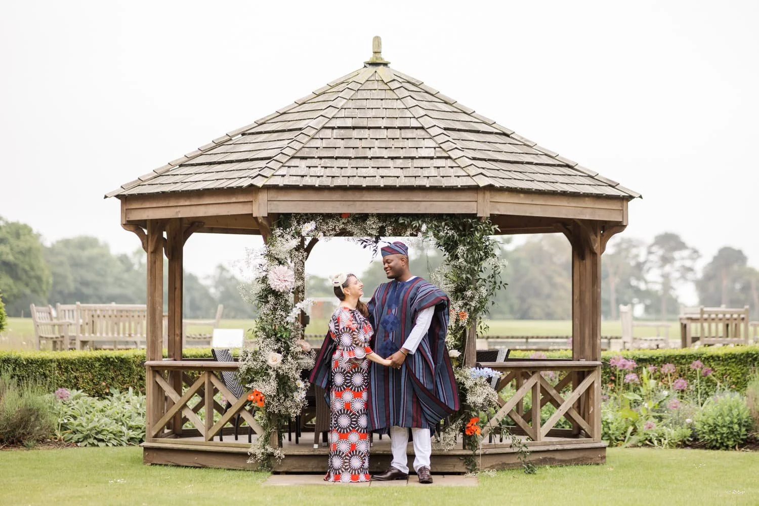 wedding portrait at gazebo at wivenhoe house
