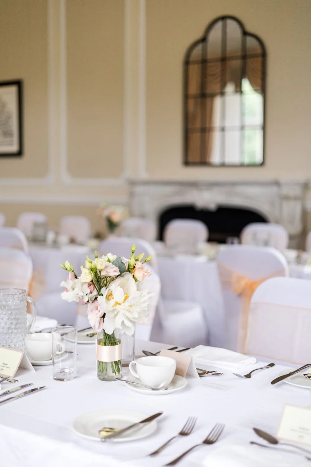 flowers on table for wedding breakfast