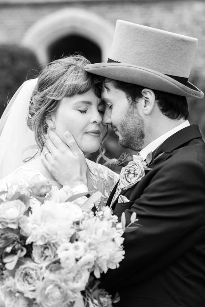 black and white close-up portrait of couple