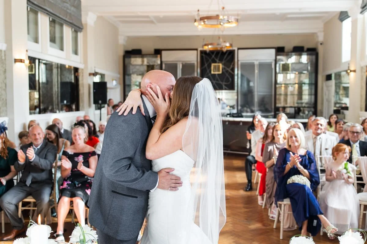 first kiss at end of wedding ceremony at GreyFriars Colchester