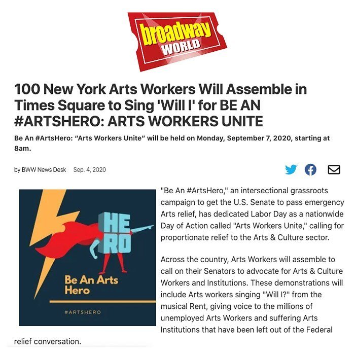 AMAZING NEWS! We still have slots available for NON-PERFORMER Arts Workers for this historic event! Come Be An #ArtsHero with us! Are you an usher, administrator, playwright, lighting designer, box office worker, stage hand, pit-musician, agent, muse