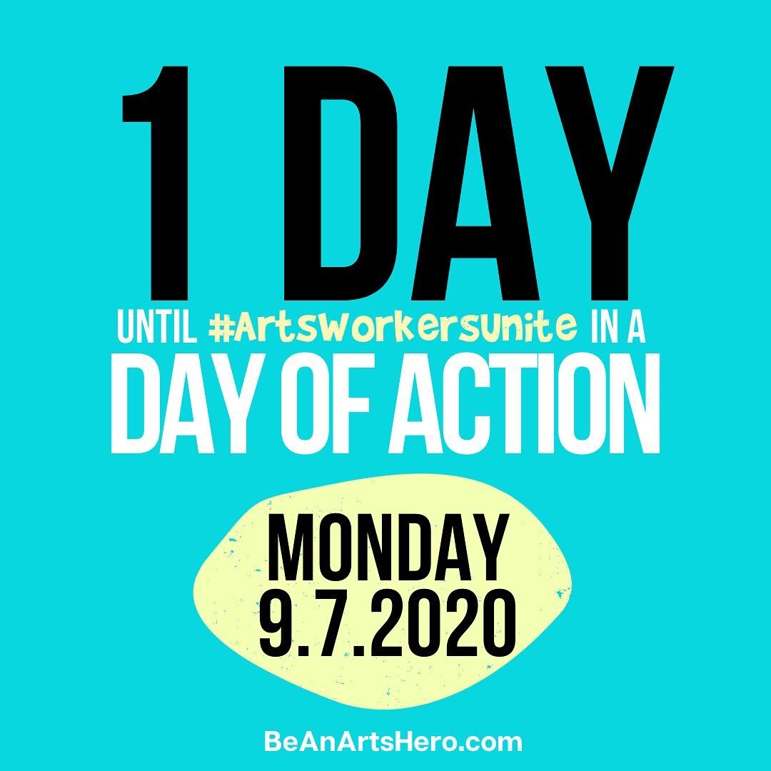 ONE DAY MORE! [did you get the Les Miz reference??]
We are just one day away from our #ArtsWorkersUnite day of action! We'll see you bright and early tomorrow with TONS of ways to ask with us to demand major relief for the Arts! 💫

#ArtsHero #BeAnAr