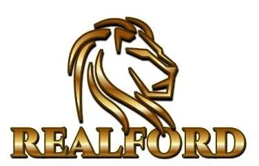 A logo featuring a stylized lion's head outline above the word "Realford" in gold lettering.