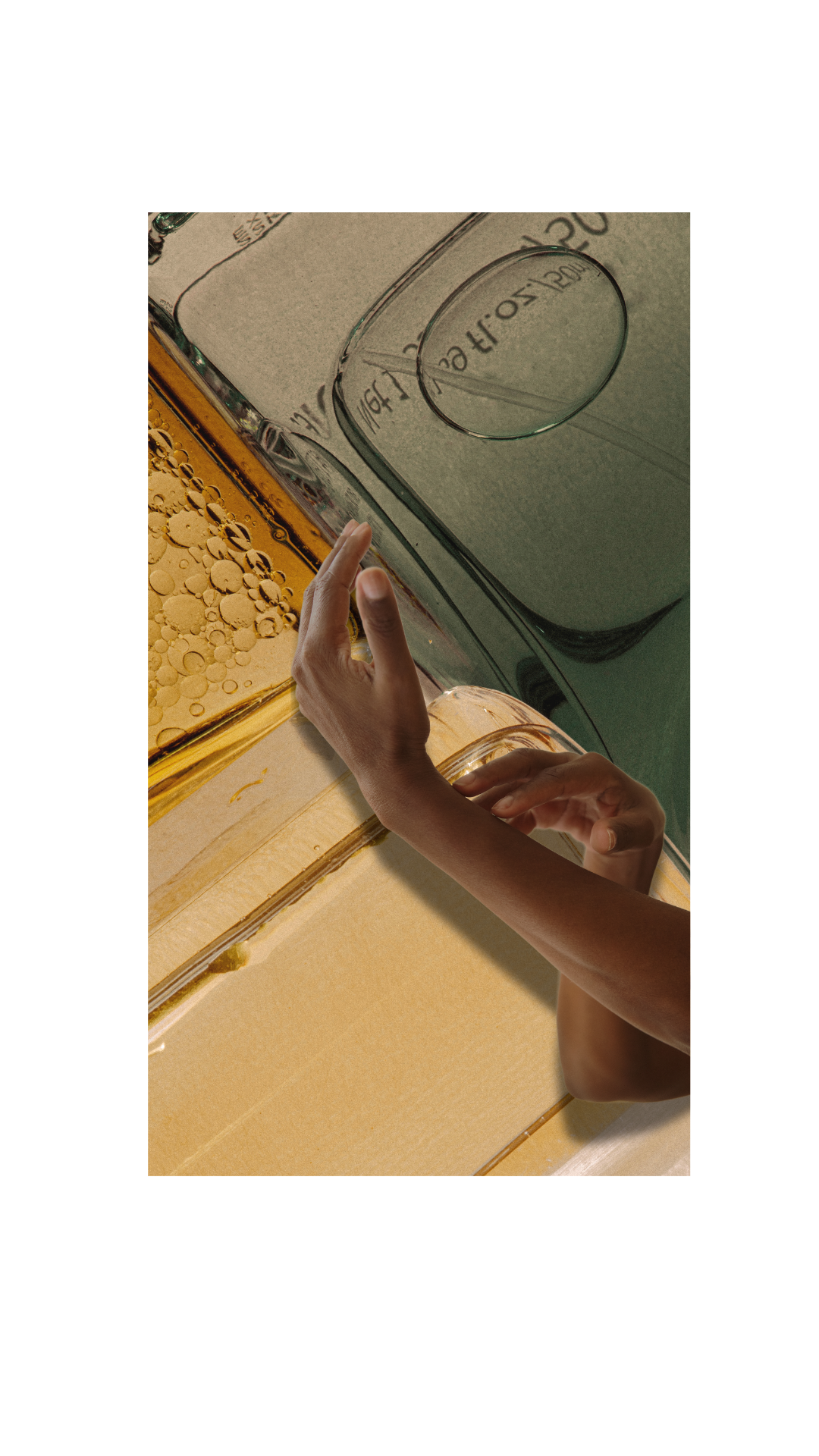 Close-up of a hand applying fragrance on the wrist with perfume bottles in the background - showcasing the luxurious and elegant experience of using high-quality perfumes.