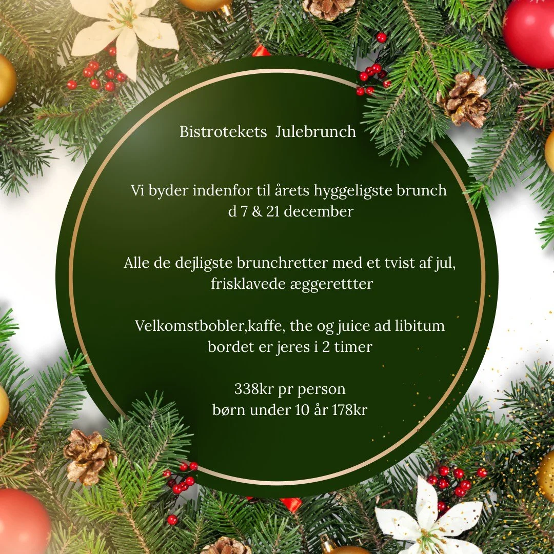 ✨ Book bord til vores magiske julebrunch ✨
Lad julefreden s&aelig;nke sig for et par timer og fork&aelig;l dig selv og dine n&aelig;rmeste med en l&aelig;kker brunch.

Vi serverer alle de traditionelle retter &ndash; tilsat et strejf af jul, der g&os
