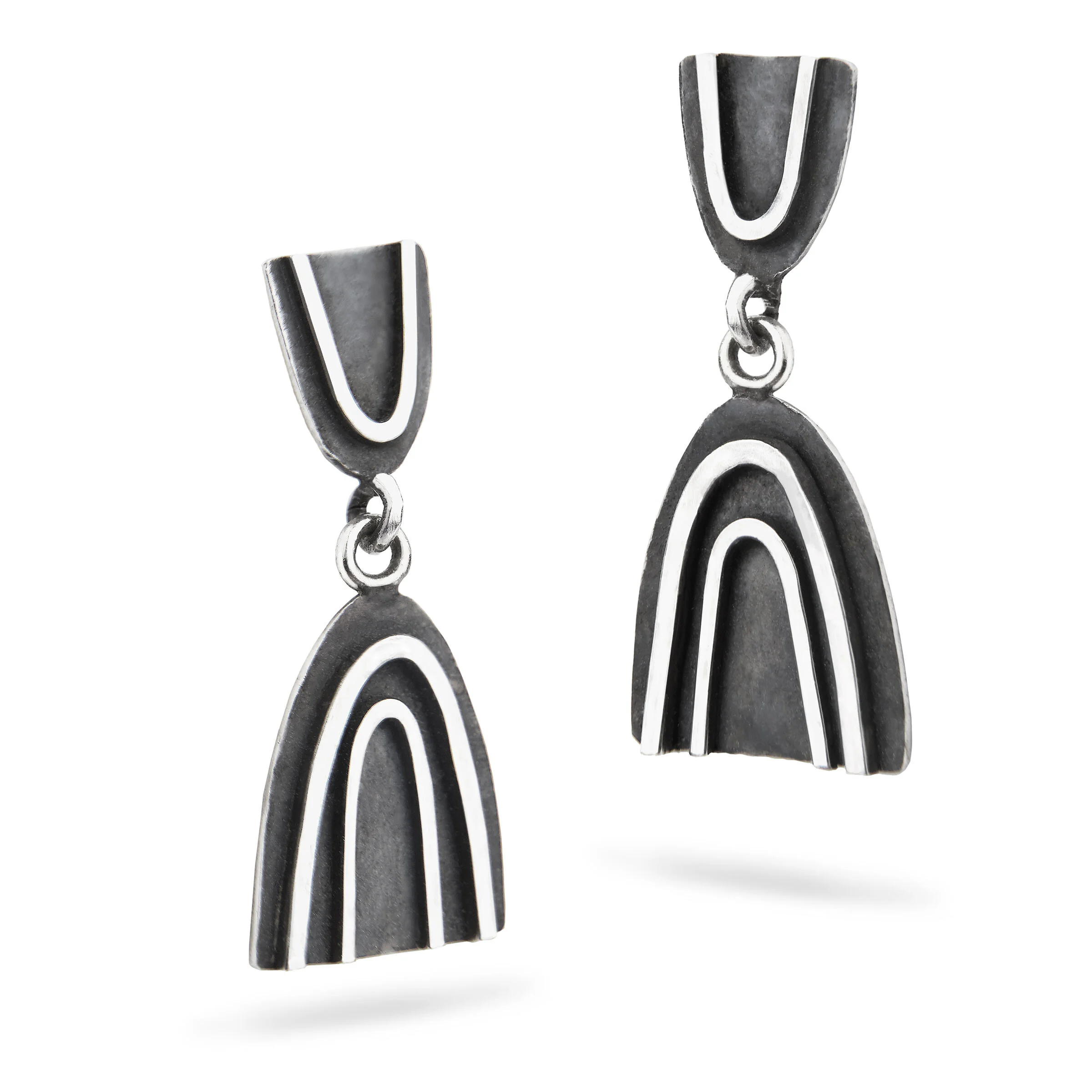 Hand fabricated silver earrings made in San Francisco by Denise Heffernan