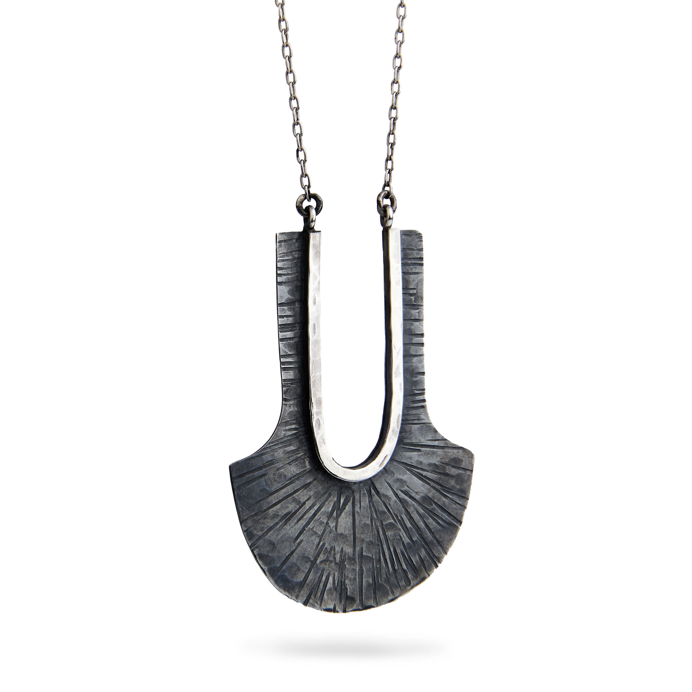 Hand fabricated silver necklace made in San Francisco by Denise Heffernan