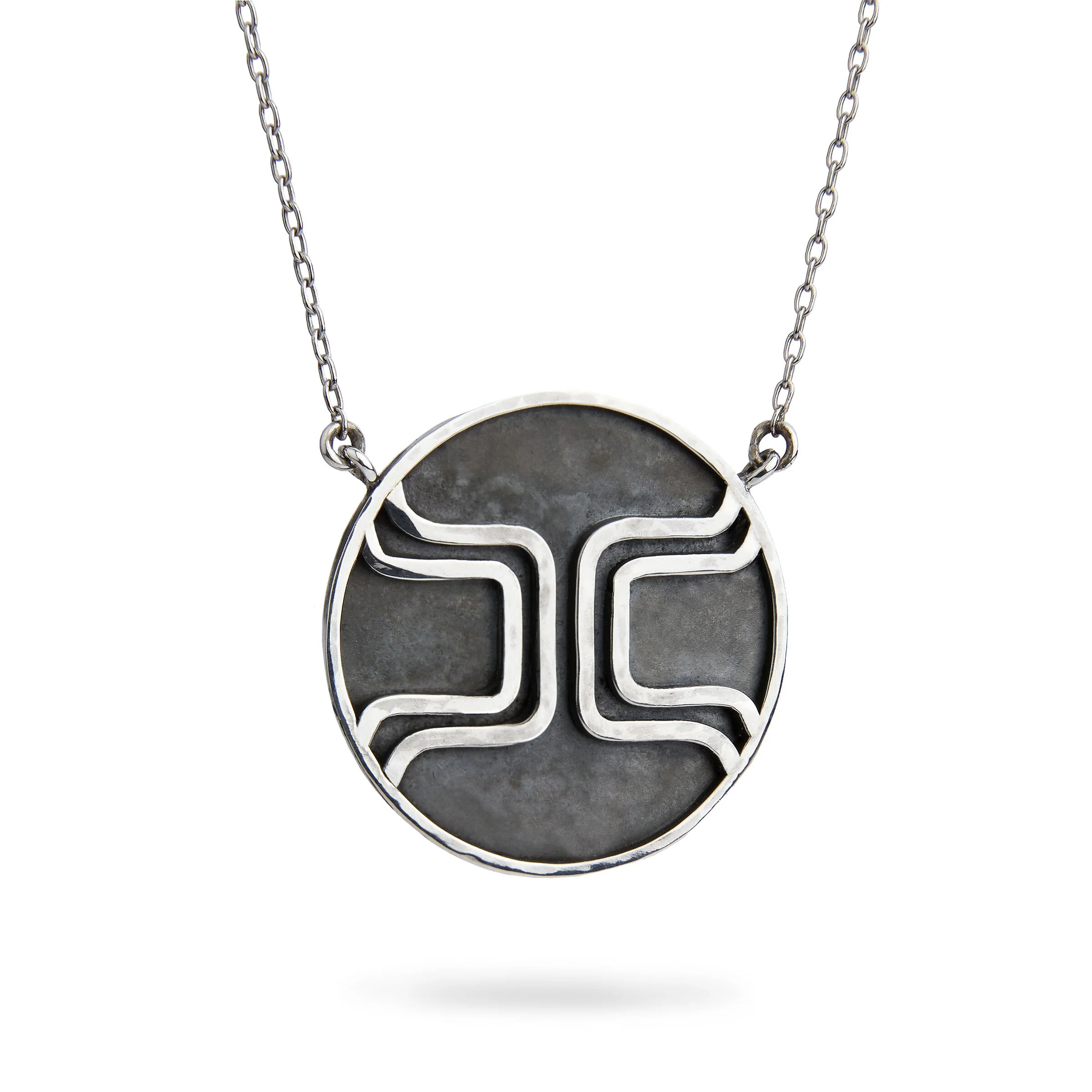 Hand fabricated silver necklace made in San Francisco by Denise Heffernan