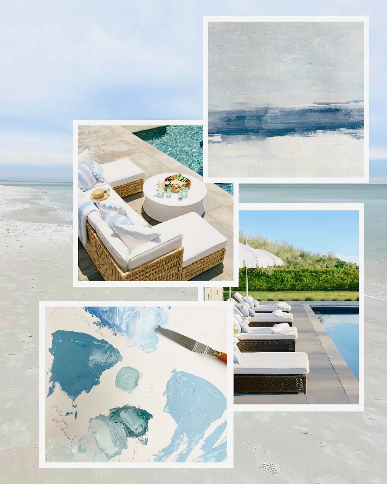 Sippin&rsquo; on sunshine and painting in poolside blues ☀️🎨

My studio&rsquo;s feeling a little beachy this week &mdash; think driftwood tans, seafoam swirls, and all the shades of a perfect summer day. These hues are making their way into new abst