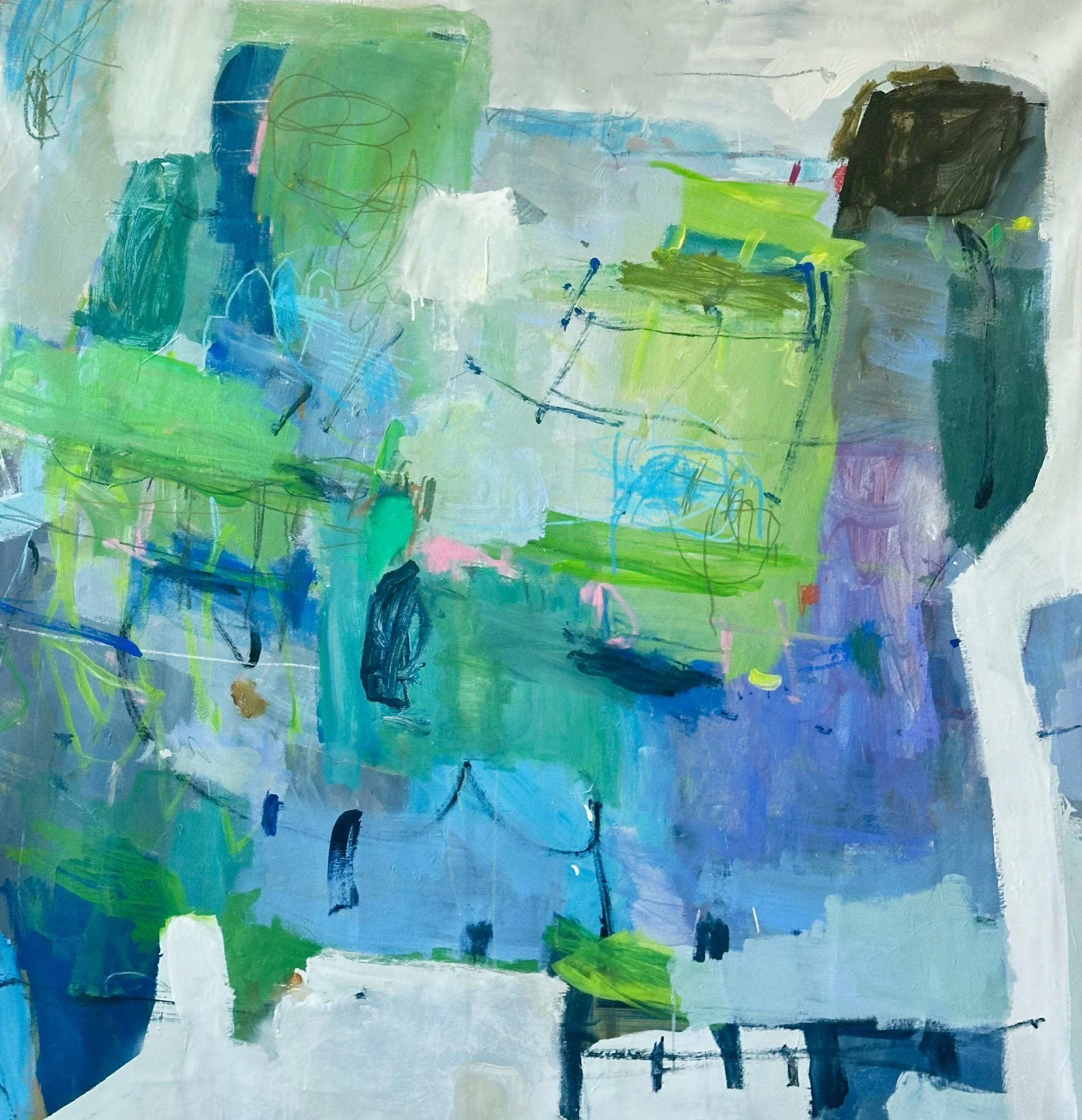   The Colors of the Course  2024 Mixed media on canvas 60×60 inches 