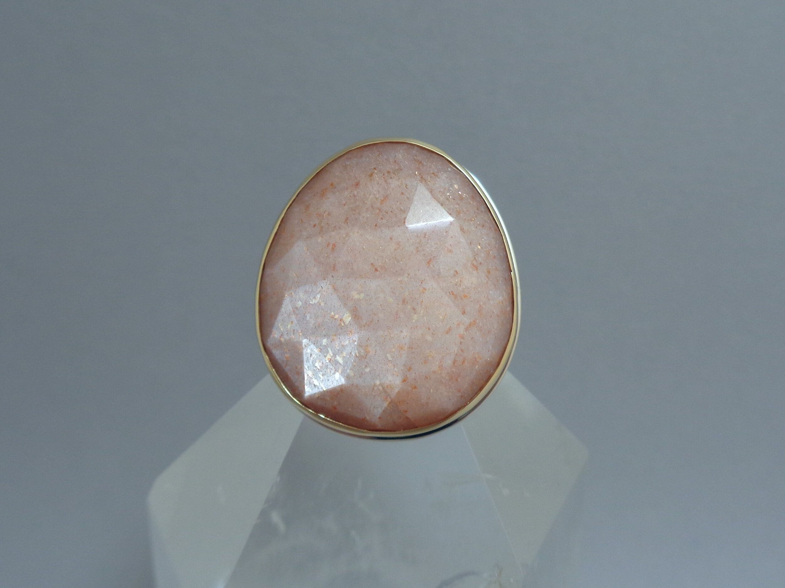 Rose Cut Peach Moonstone Ring in 18k Gold and Sterling — Linda Blumel Studio