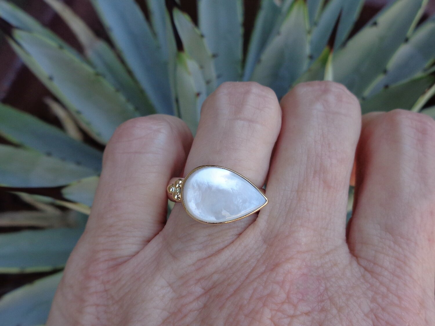 White Mother of Pearl Ring in 18k Gold and Sterling Silver — Linda Blumel  Studio