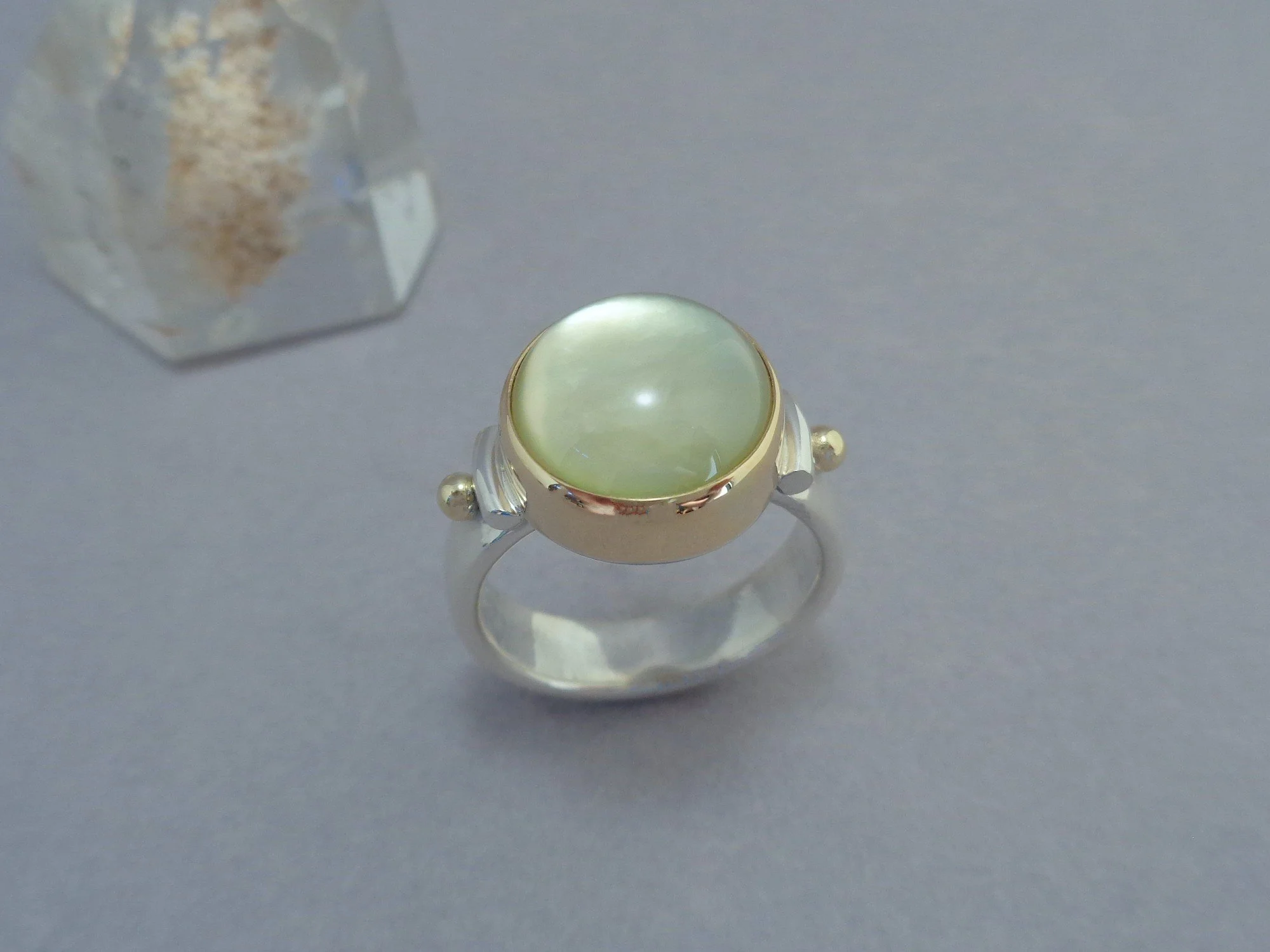mixed metals ring with lemon quartz over MOP x.jpg