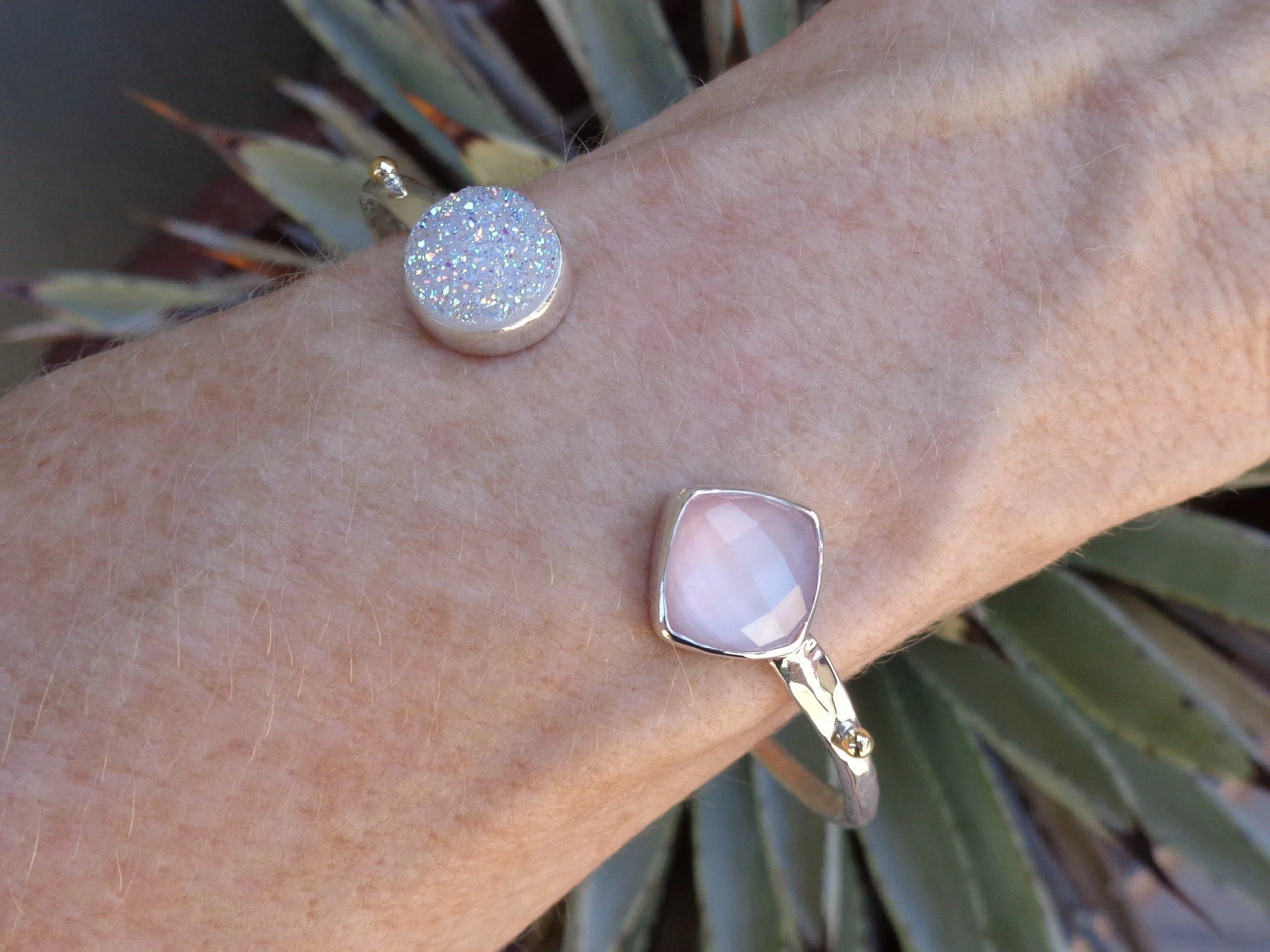 cuff bracelet with white druzy and pink MOP x.jpg