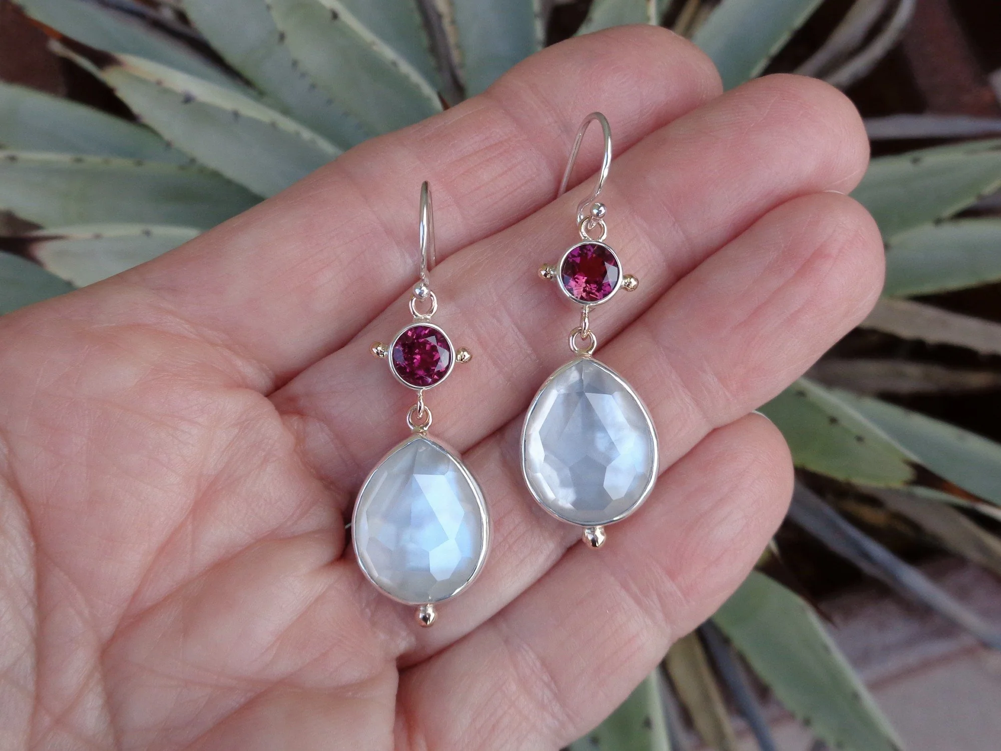 pink and white gemstone dangle earrings x.jpg