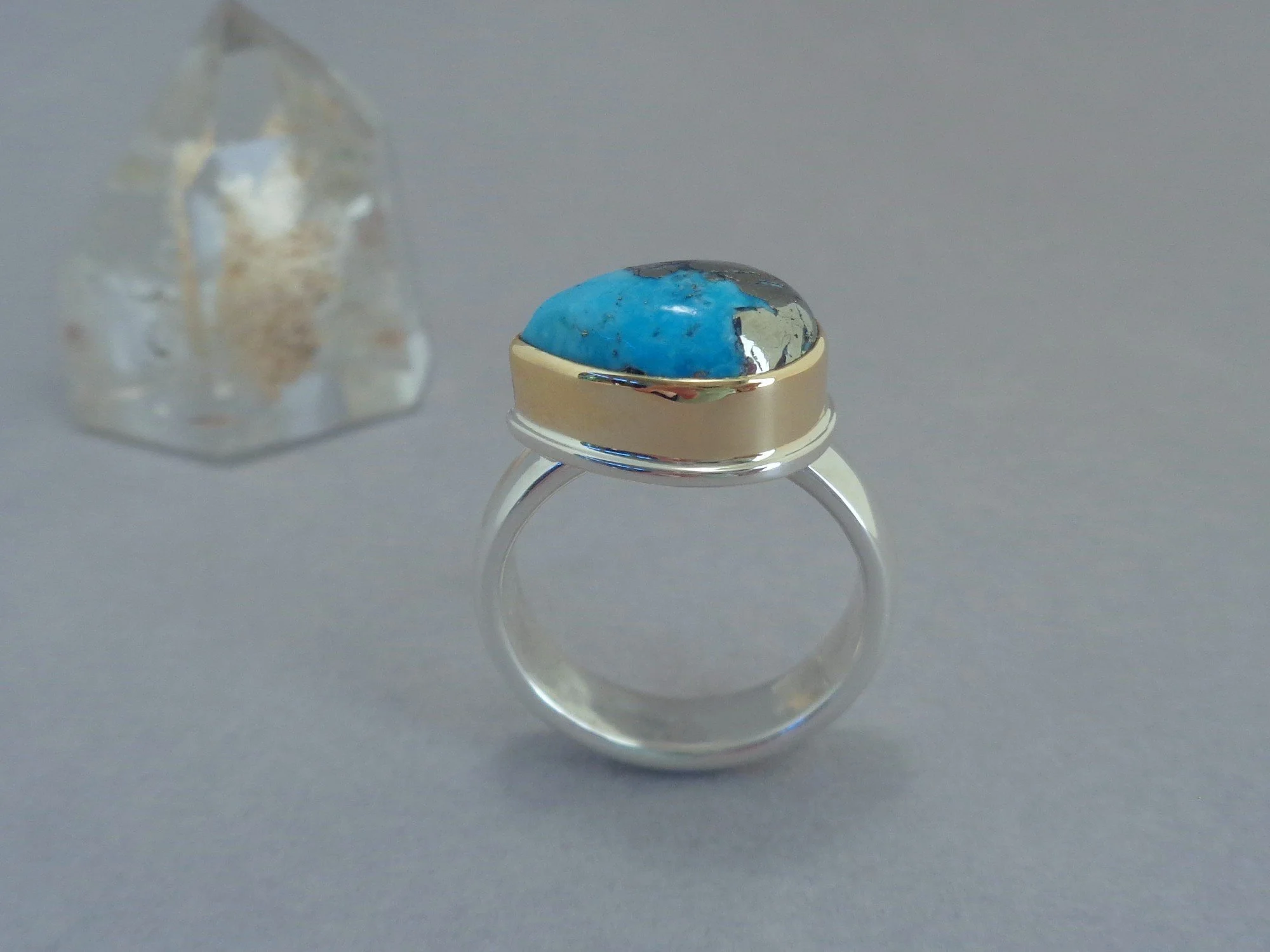 mixed metal ring with turquoise x.jpg