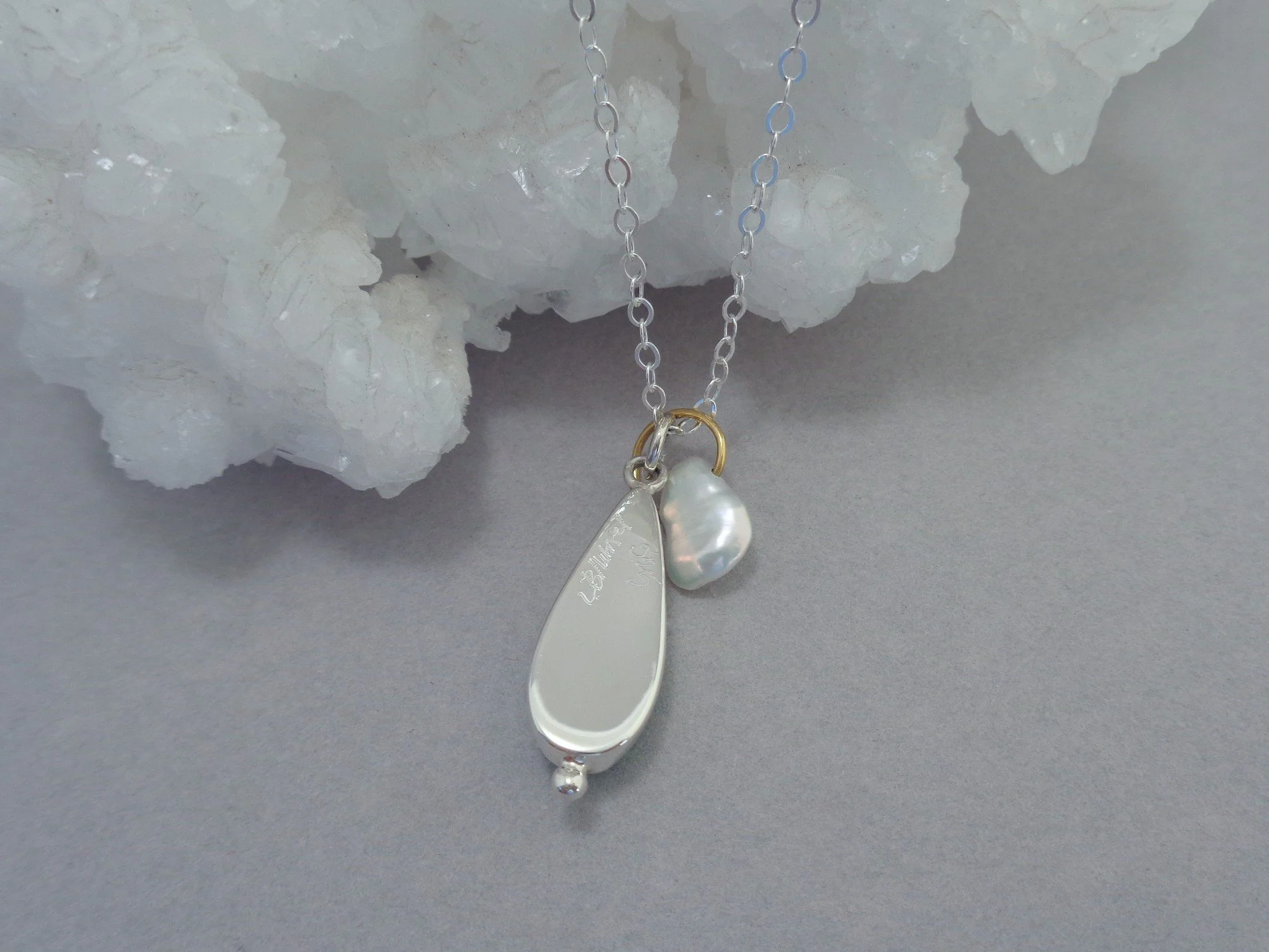 sterling pendant with variscite and keshi pearl x.jpg