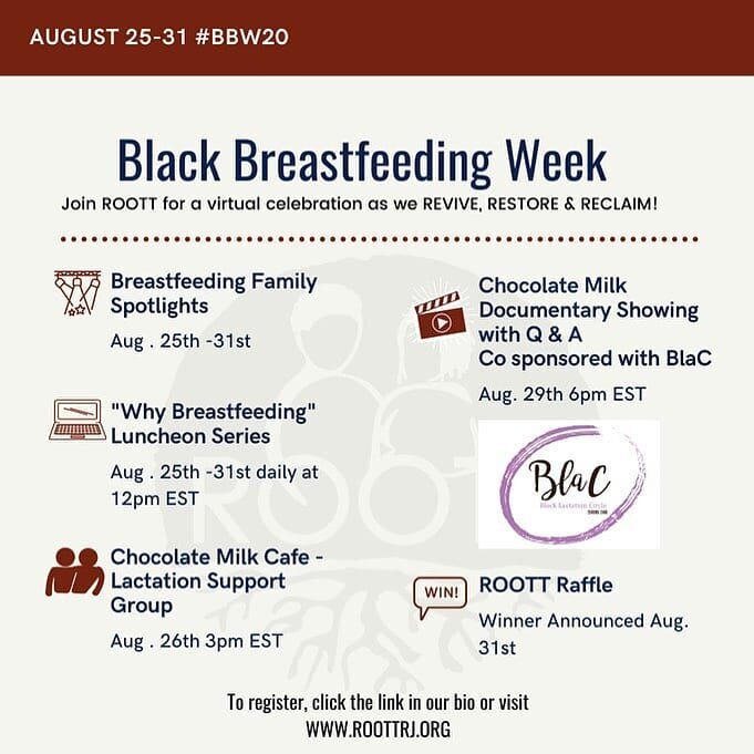 Black Breastfeeding Week starts today ❤
Check out the link in @roottrj bio to register.

#Repost @roottrj @download.ins
---
Join ROOTT for a virtual celebration as we REVIVE, RESTORE &amp; RECLAIM!
&bull;
&bull;
&bull;
The 7th Annual Black Breastfeed