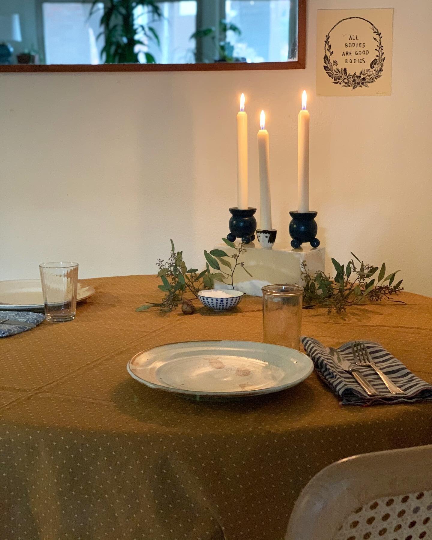 Our little table for two. I had fun foraging items from around the apartment to create a tablescape for our dinner.
My partner and I stayed home this year and went hard on food from @brothers.and.co @salmonberrygoods @sseebode plus a few homemade dis