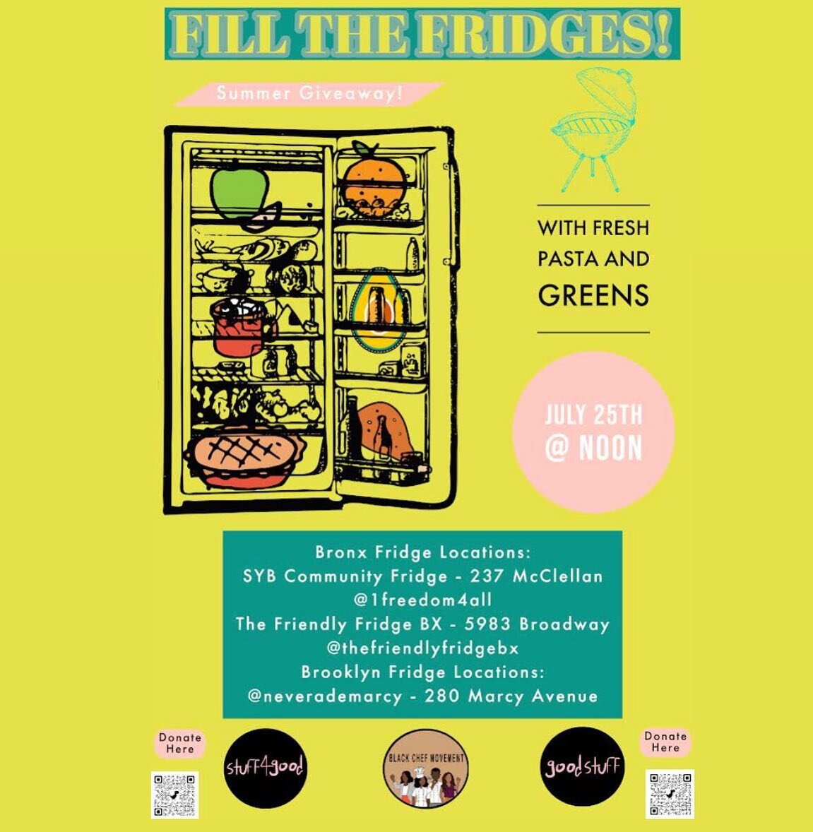 We are back at it again this month for our Fill The Fridges Initiative! ✨🙌🏾 We are feeding the communities that are in need with fresh handmade food. 

#freefood #communityfridge #blackchefmovement #foodforeveryone #joinus #givingback