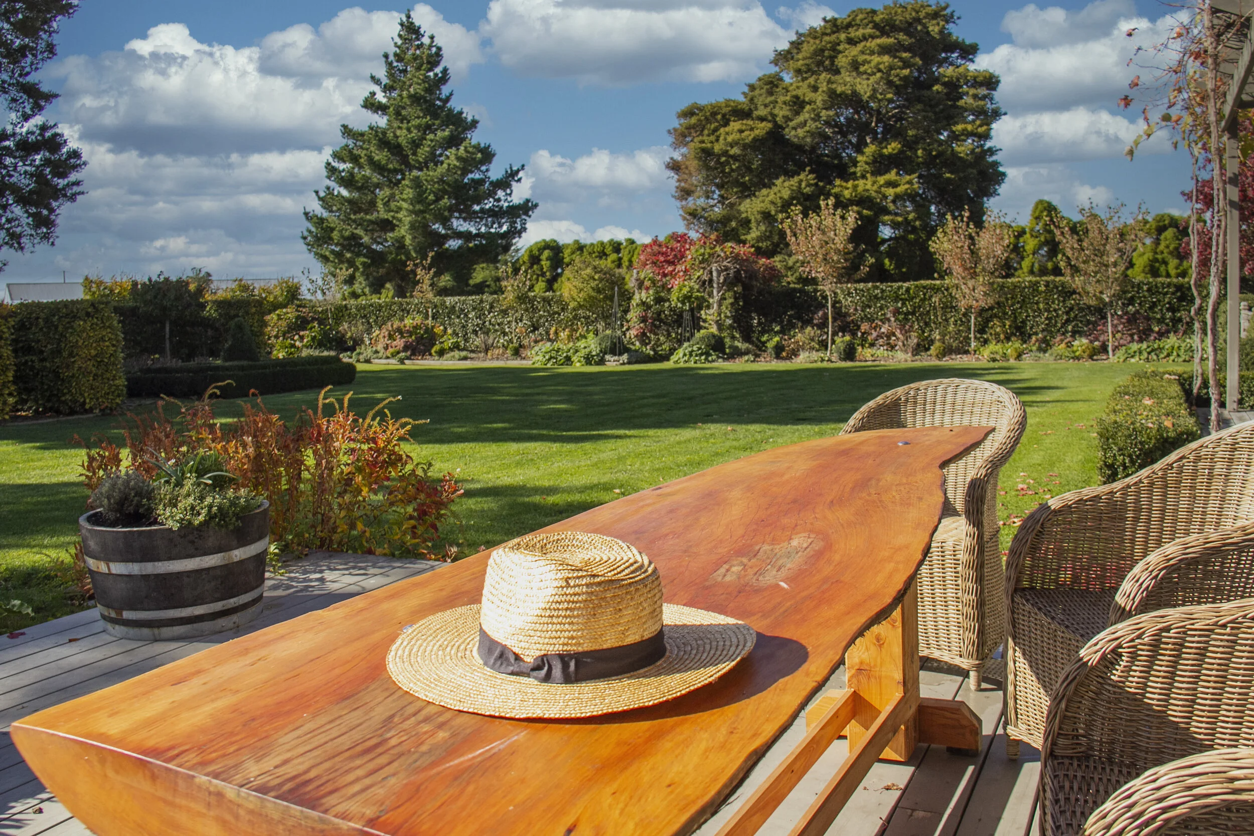 Marcrocapa table made from recycled timber in garden setting