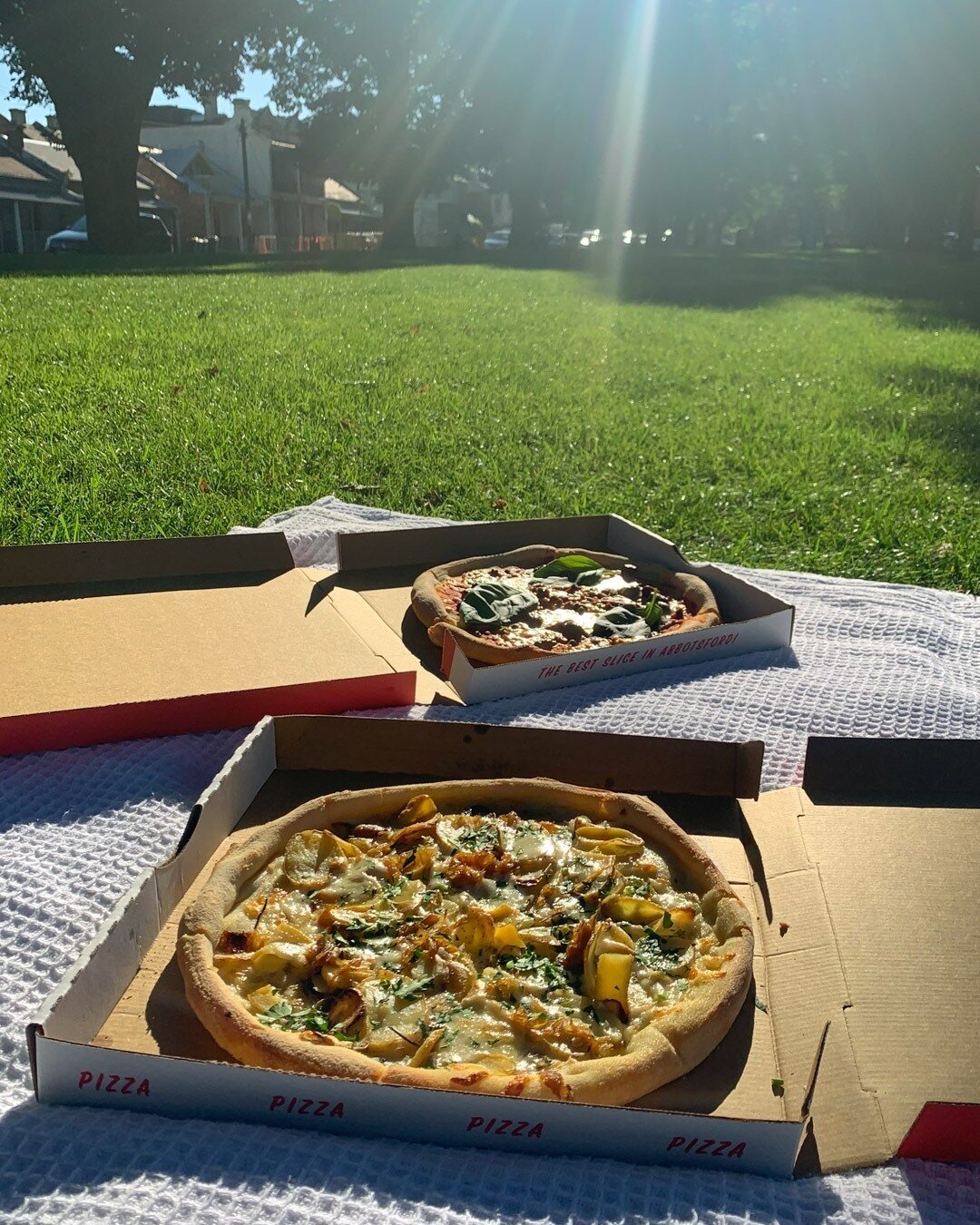 It doesn't get more Melbourne than pizza in the park 🌿 Where's your favourite patch of grass for an alfresco #saltyslice?⁠
.⁠
#ritaspizza #saltyslice