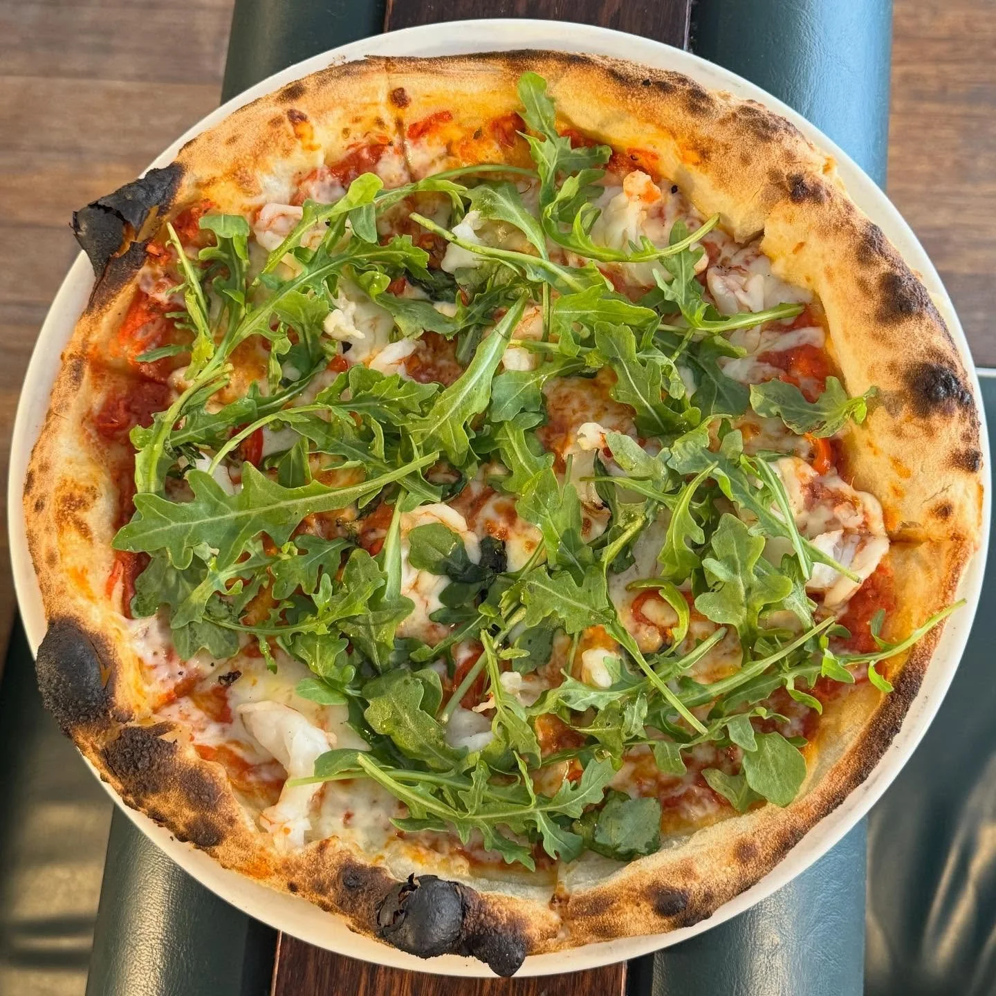 Suns out, prawns out. 
Prawn, chilli, fresh rocket. 

Perfection x