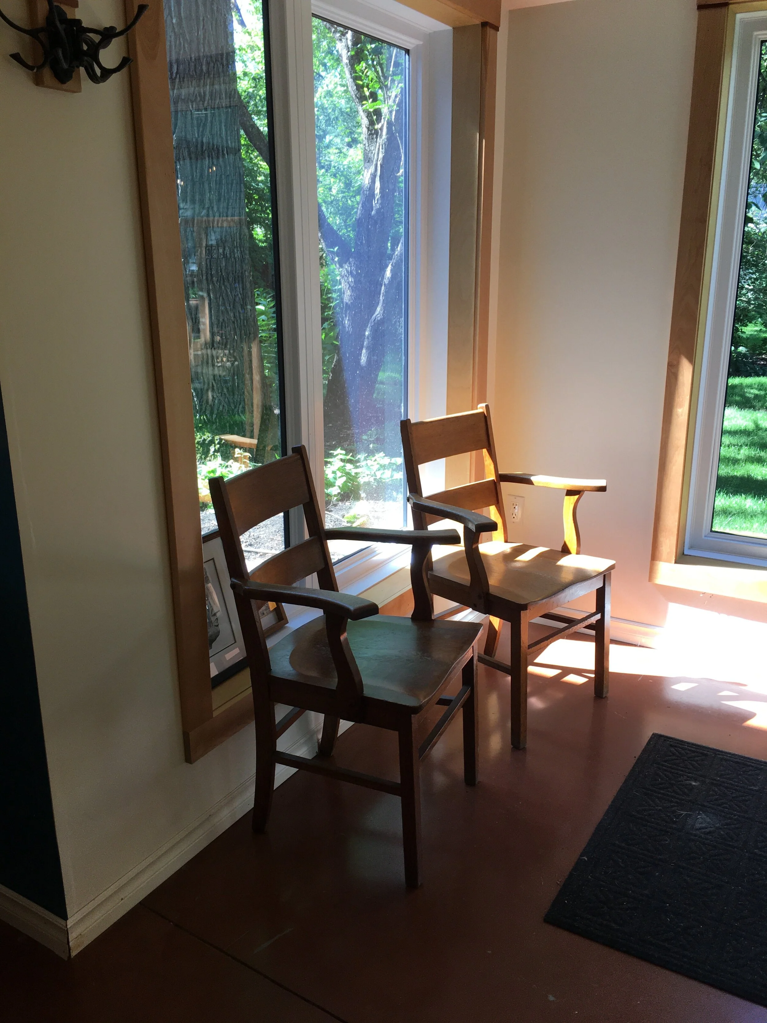 two chairs in hallway