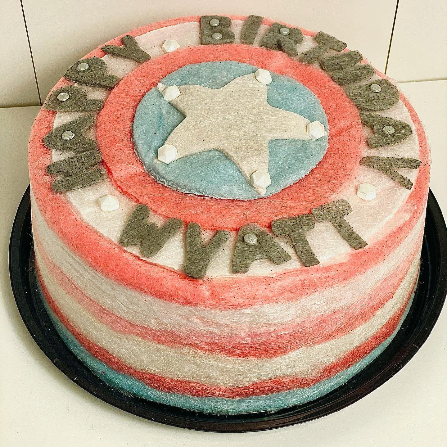 Avengers Assemble!  We loved figuring out how to create the Captain America shield out of cotton candy! Happy Birthday Wyatt! We hope you loved your sugar high!