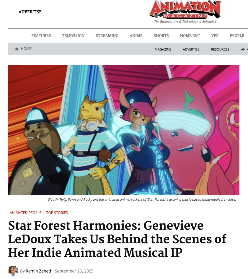 Screenshot of Star Forest feature on Animation Magazine website September 2025